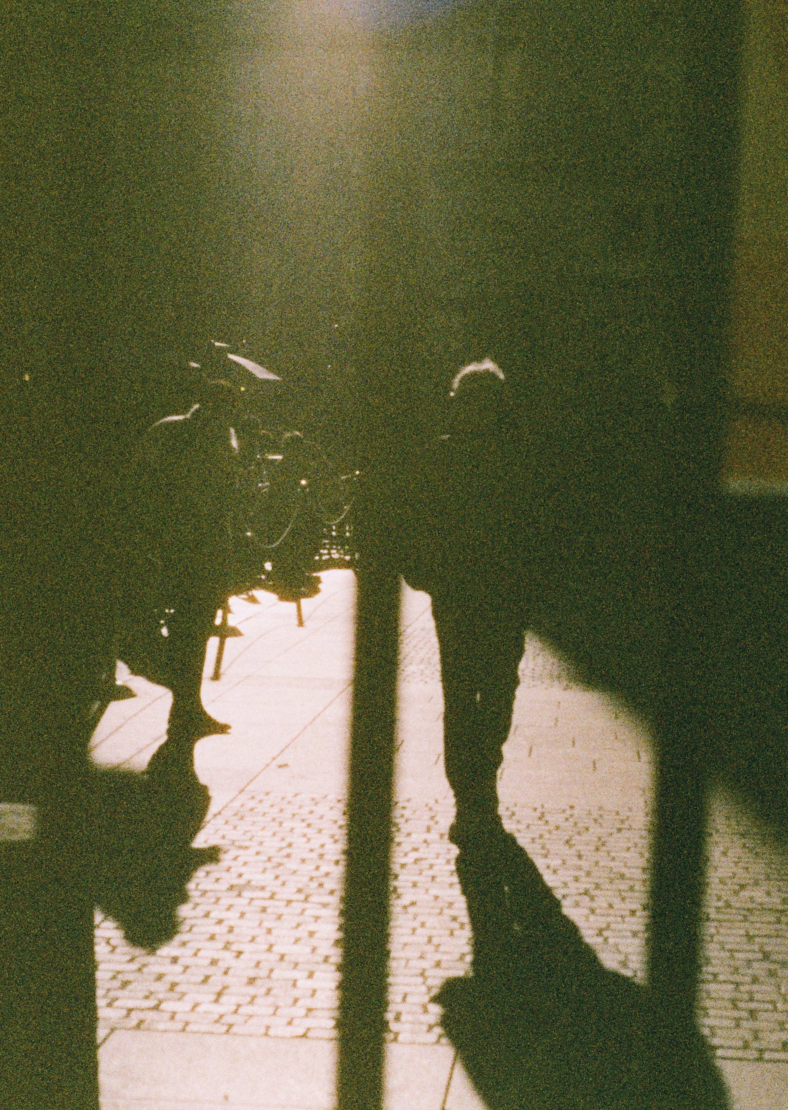 Persona che cammina su strada ciottolata di notte