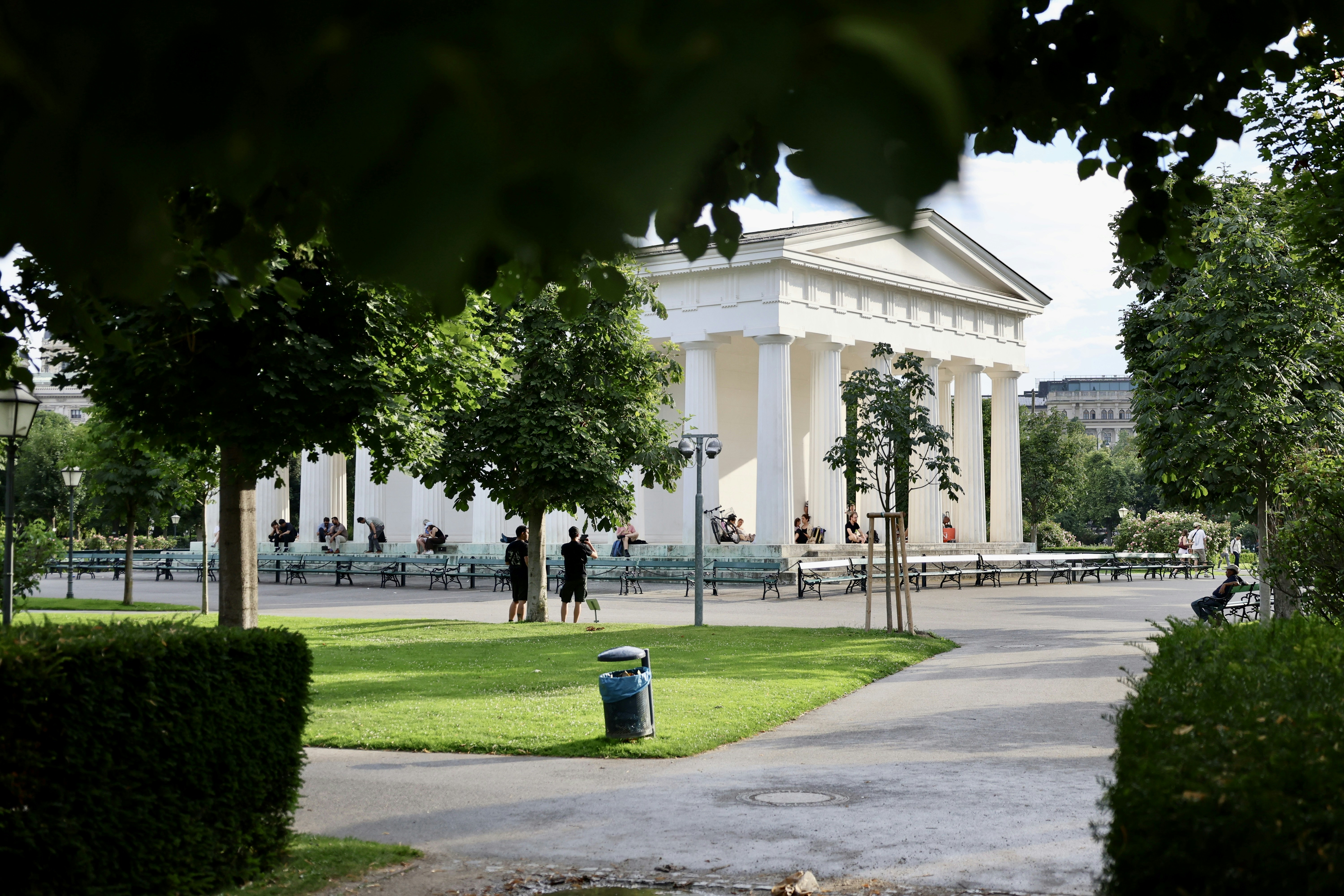 Neoclassical building with columns in a park