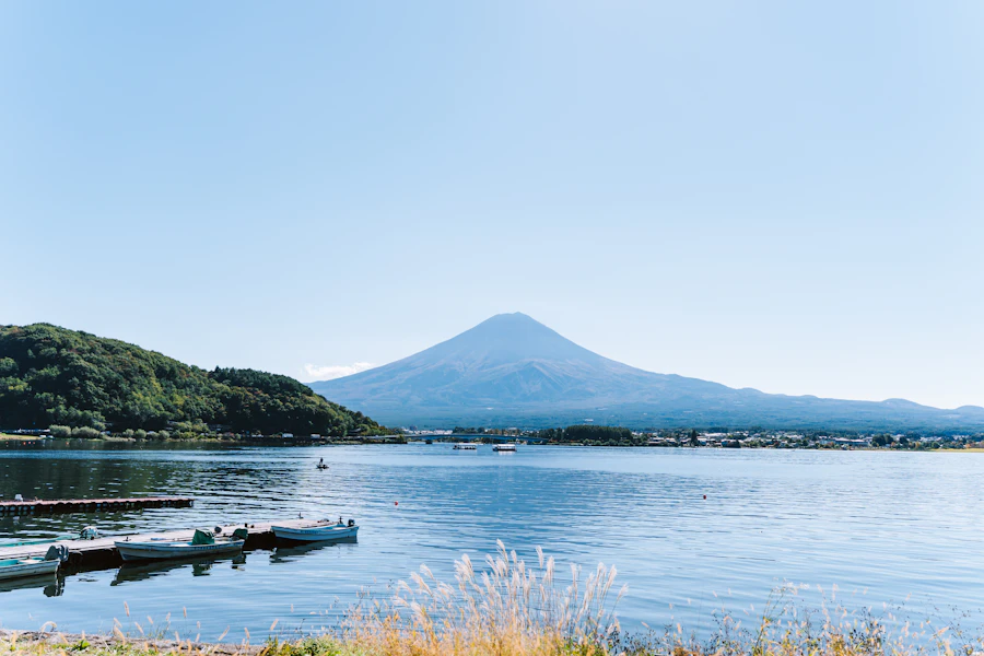 Lake Kawaguchiko with Mount Fuji behind it, a stock view of the lake the park sits on, not the playground itself