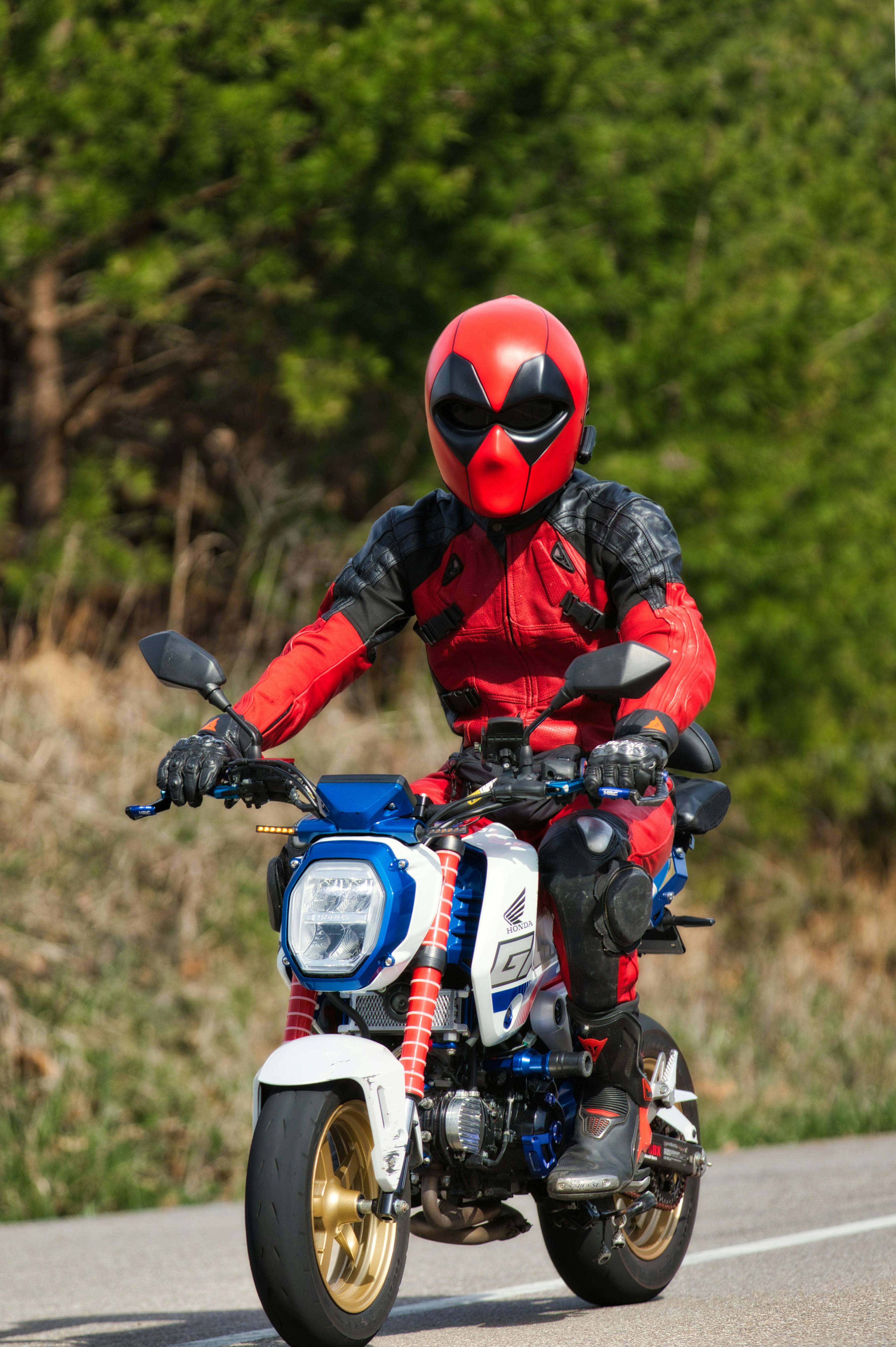 Person in deadpool costume riding a motorcycle photo – Free Motorcycle ...