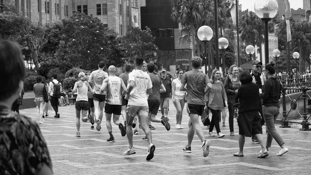 Group of runners on a city street