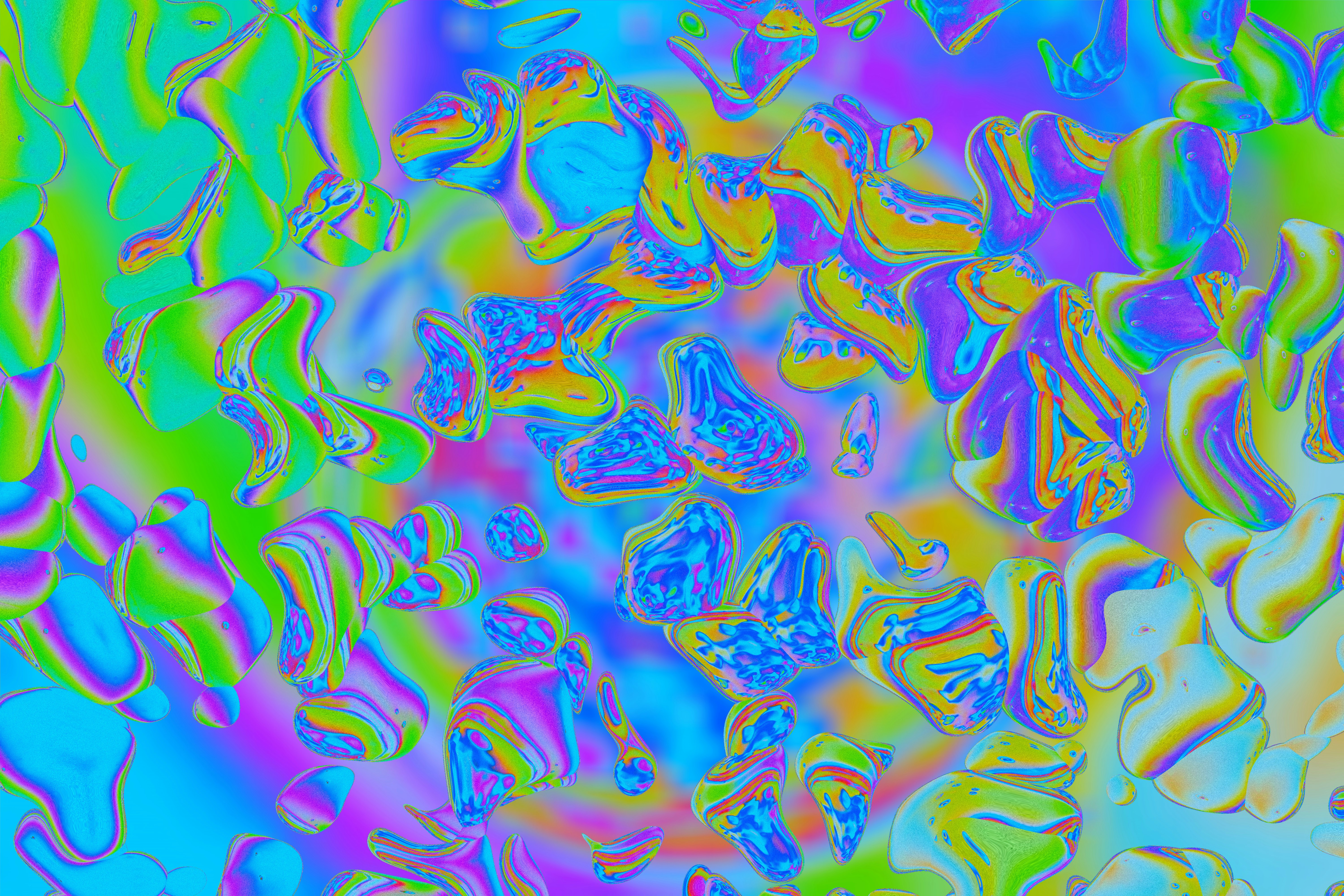 Abstract colorful wavy patterns with iridescent effect.