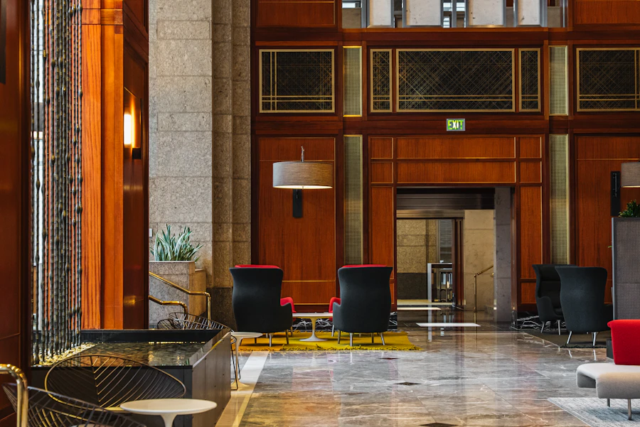 Elegant hotel lobby with modern seating