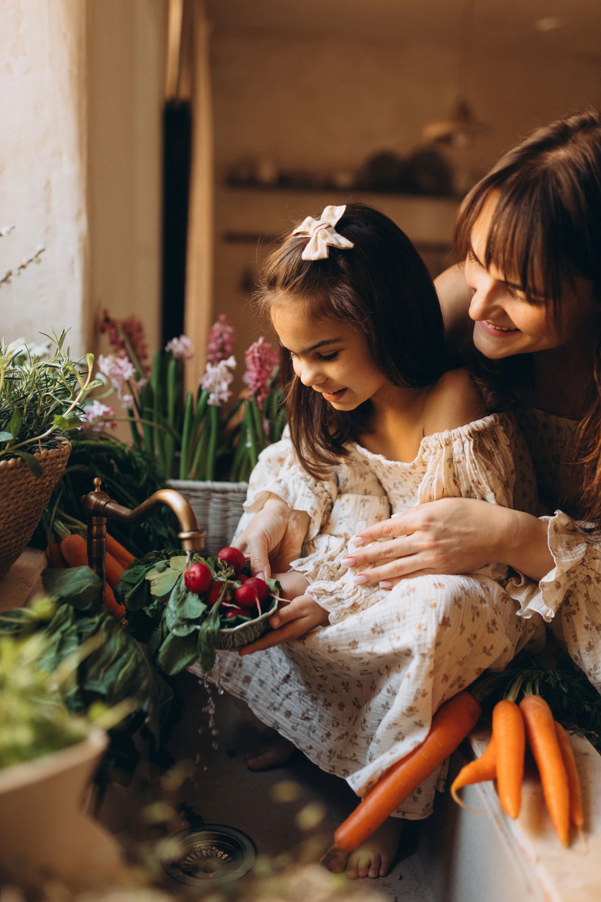 Mother and daughter together at home