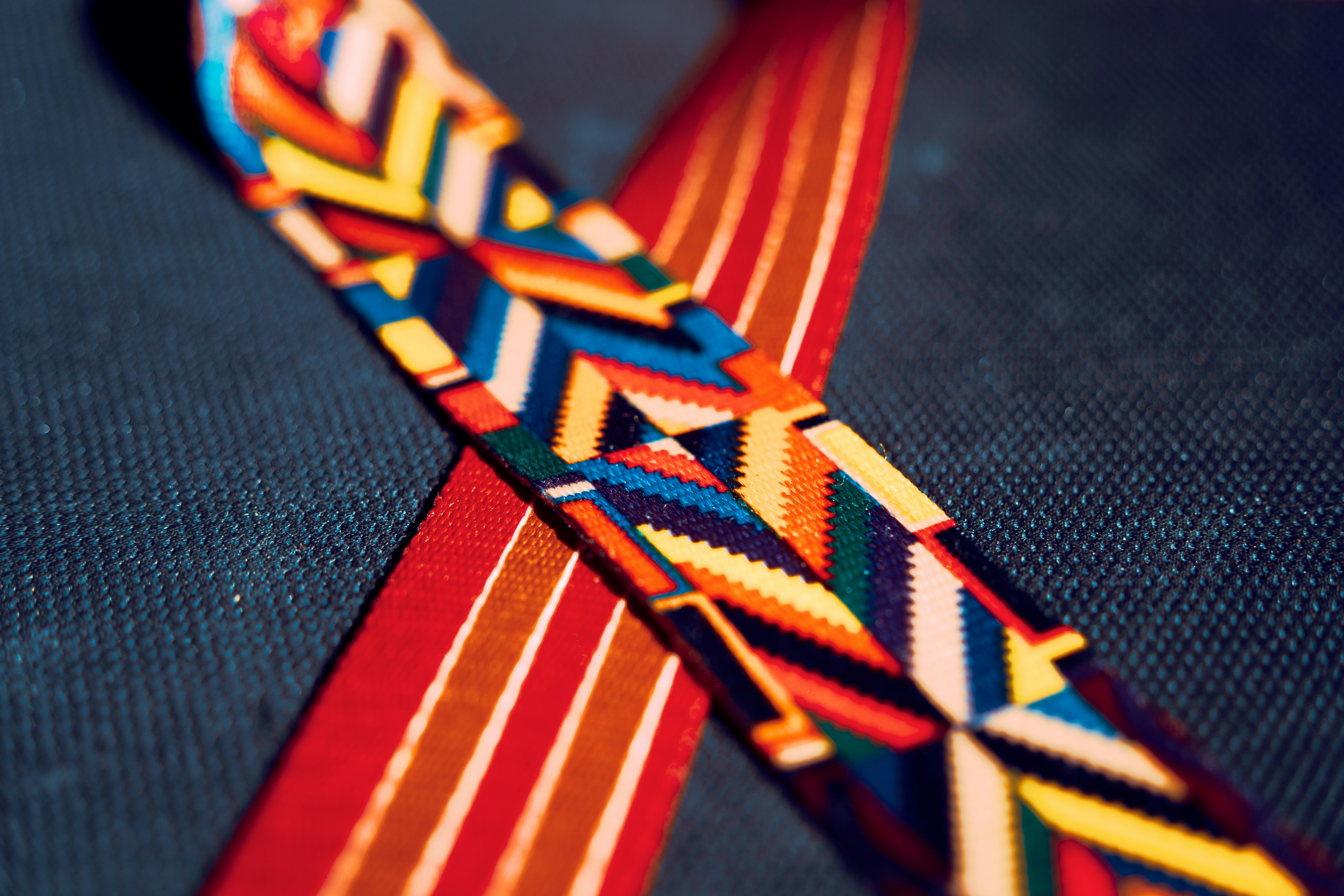 Colorful woven patterns on fabric straps