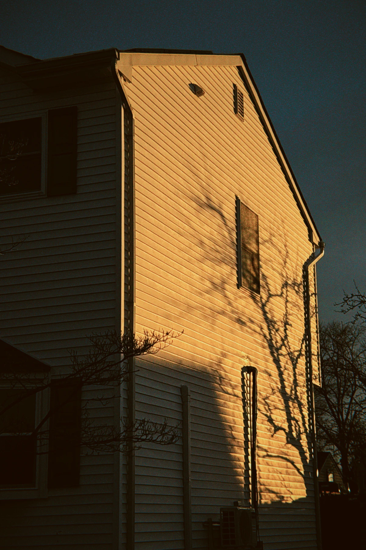 A home exterior in warm evening light