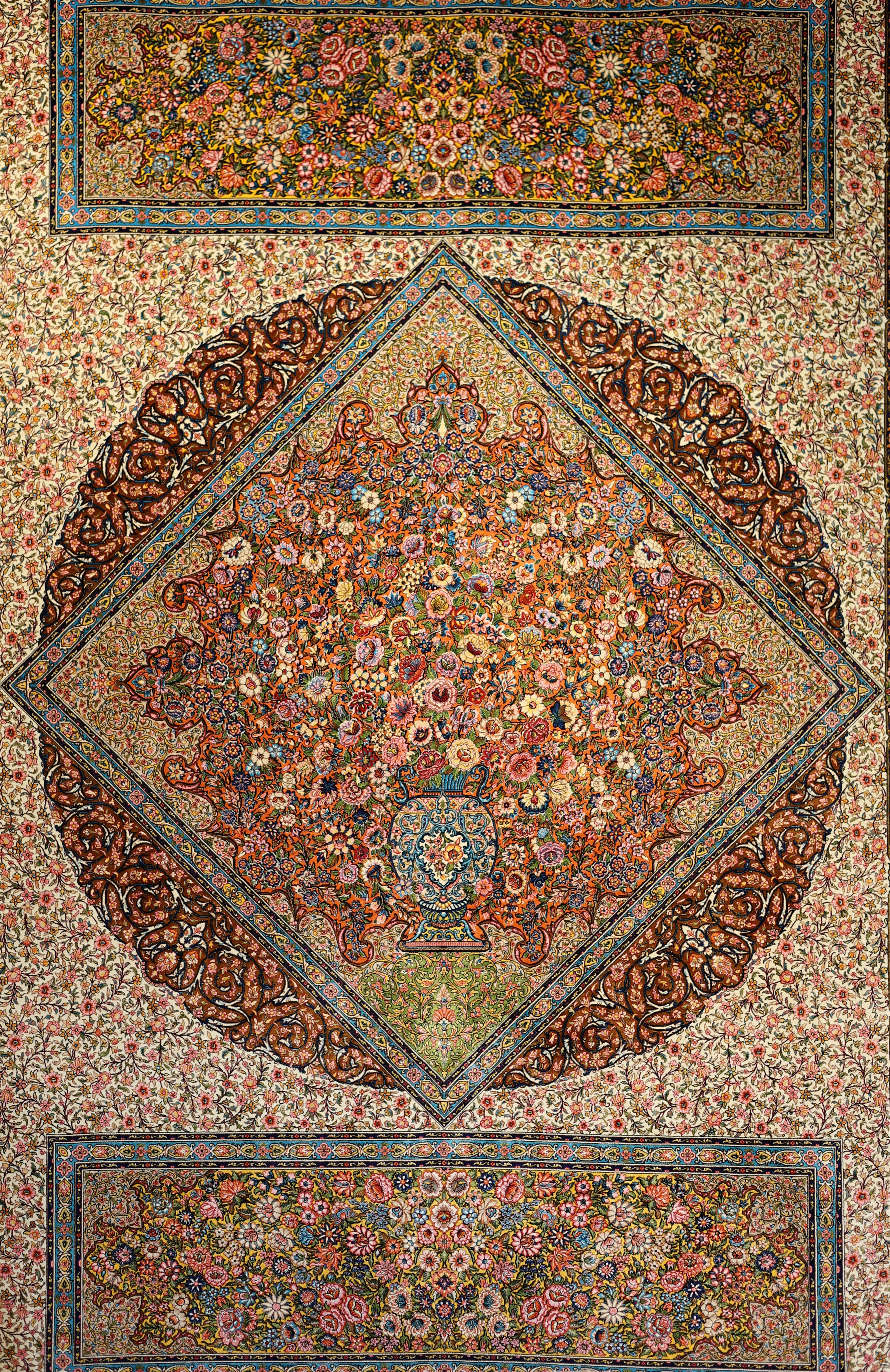 Intricate floral persian rug with central medallion design.