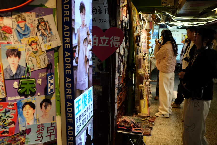 Customers browsing shelves inside an Asian grocery shop