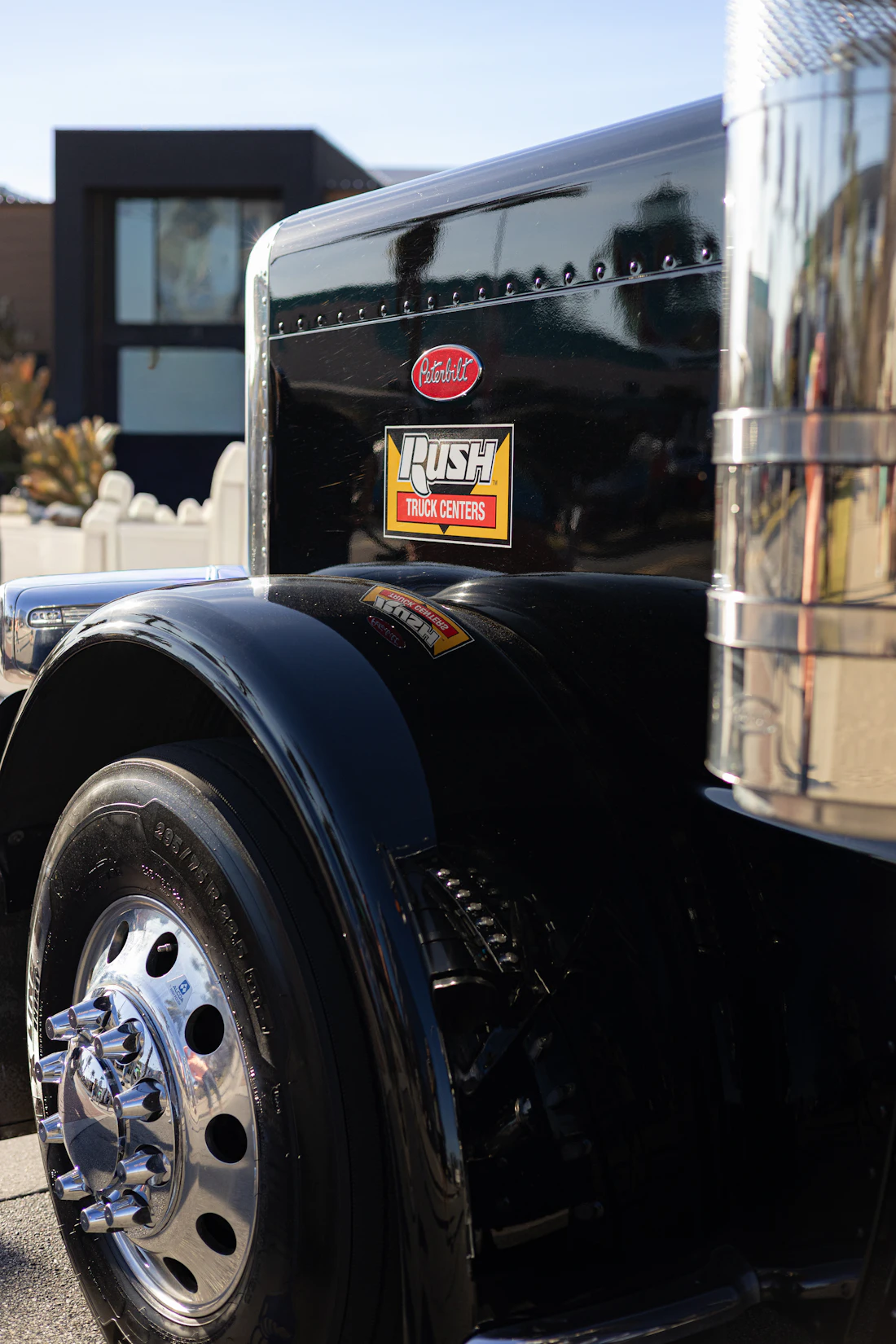 Freshly finished semi truck body panels