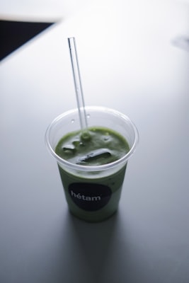 Bright green matcha latte