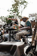 Musicians perform live on an outdoor stage