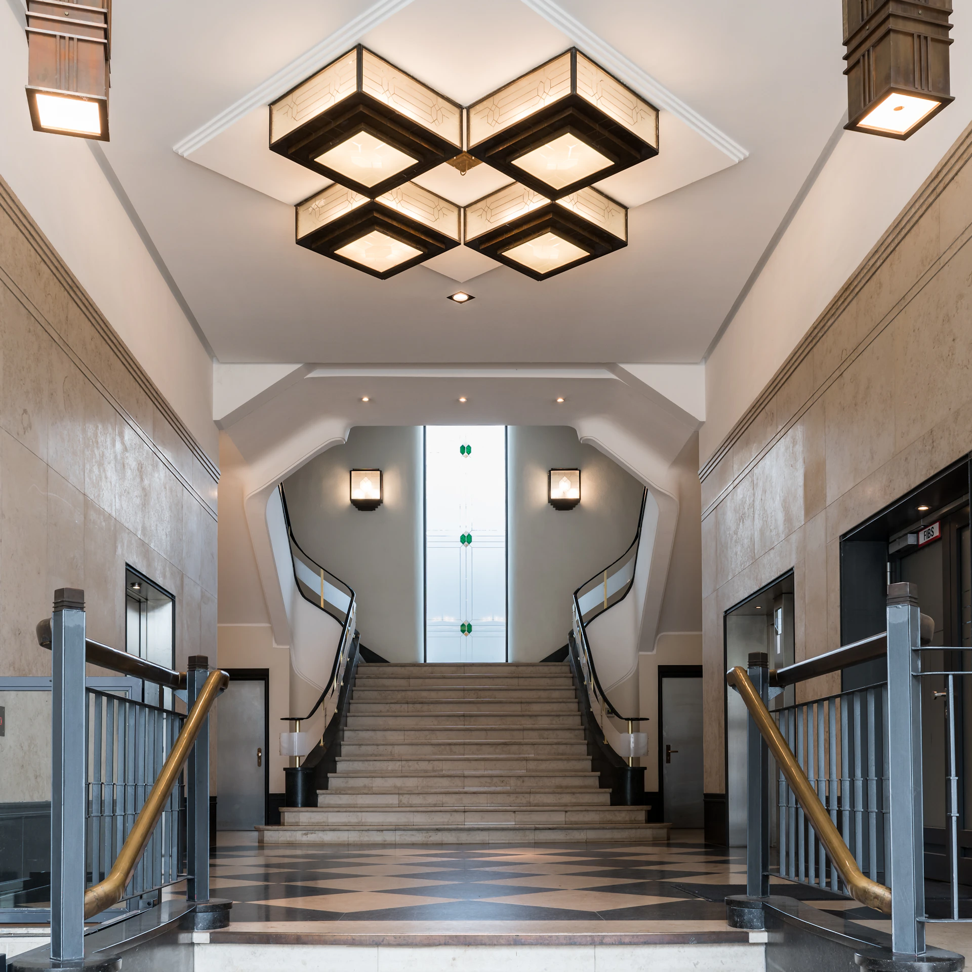 Grand staircase in a modern building lobby