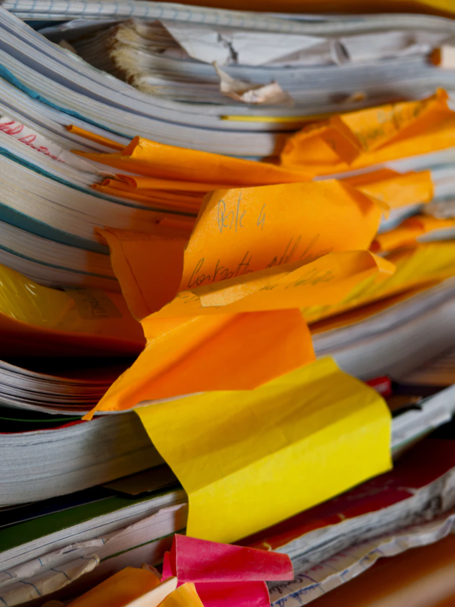 Stacks of paper files in an office