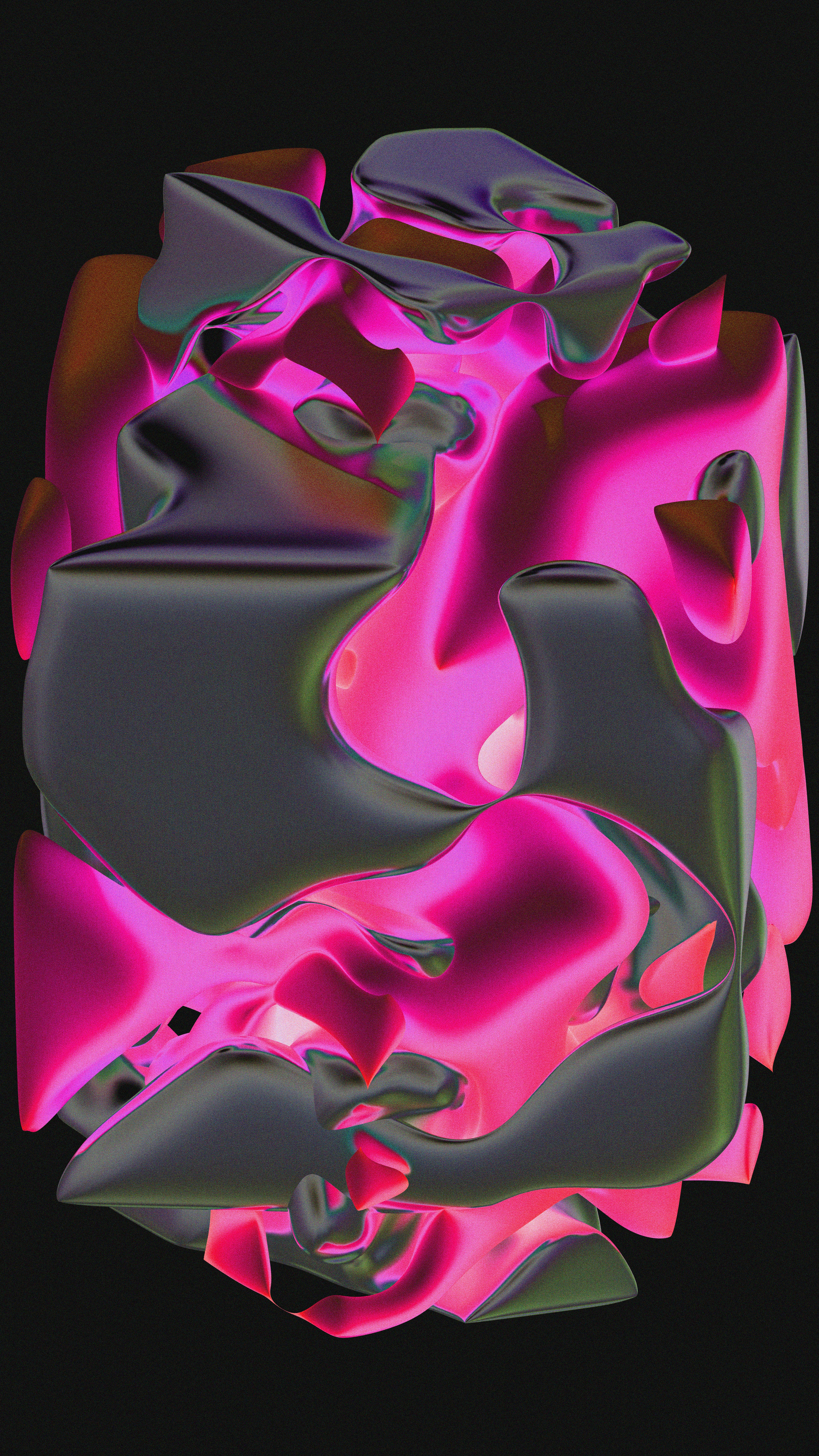 Abstract metallic sculpture with pink and gray colors
