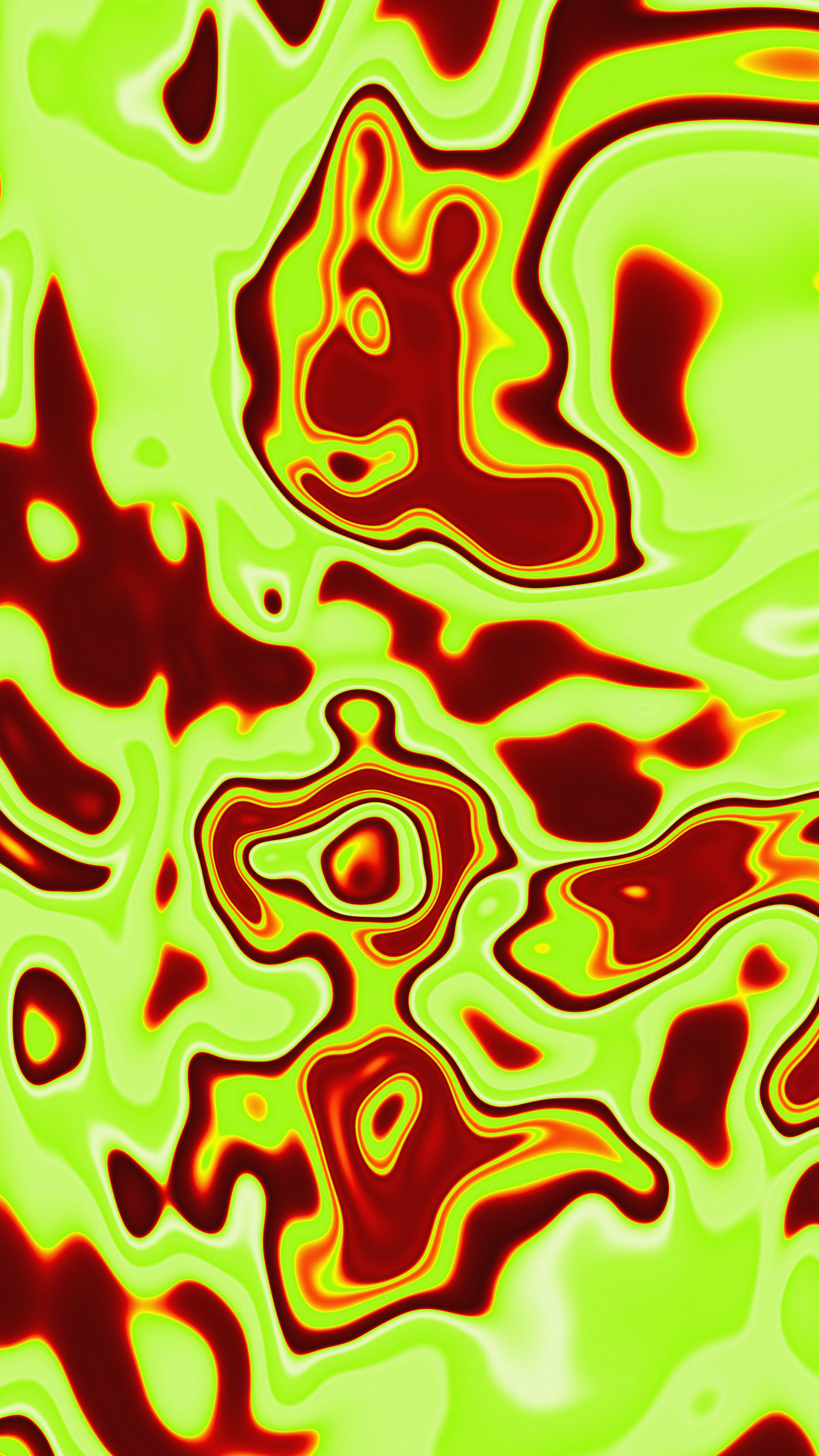 Abstract flowing pattern of red and lime green