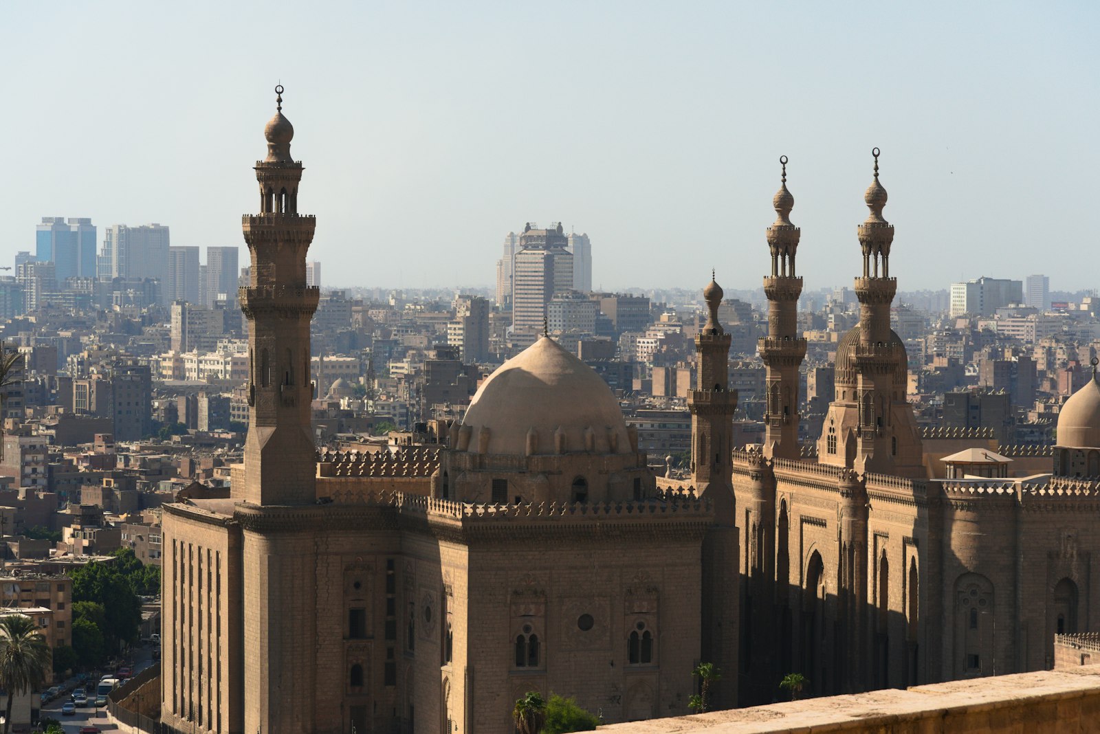 A mosque skyline in Cairo at dusk