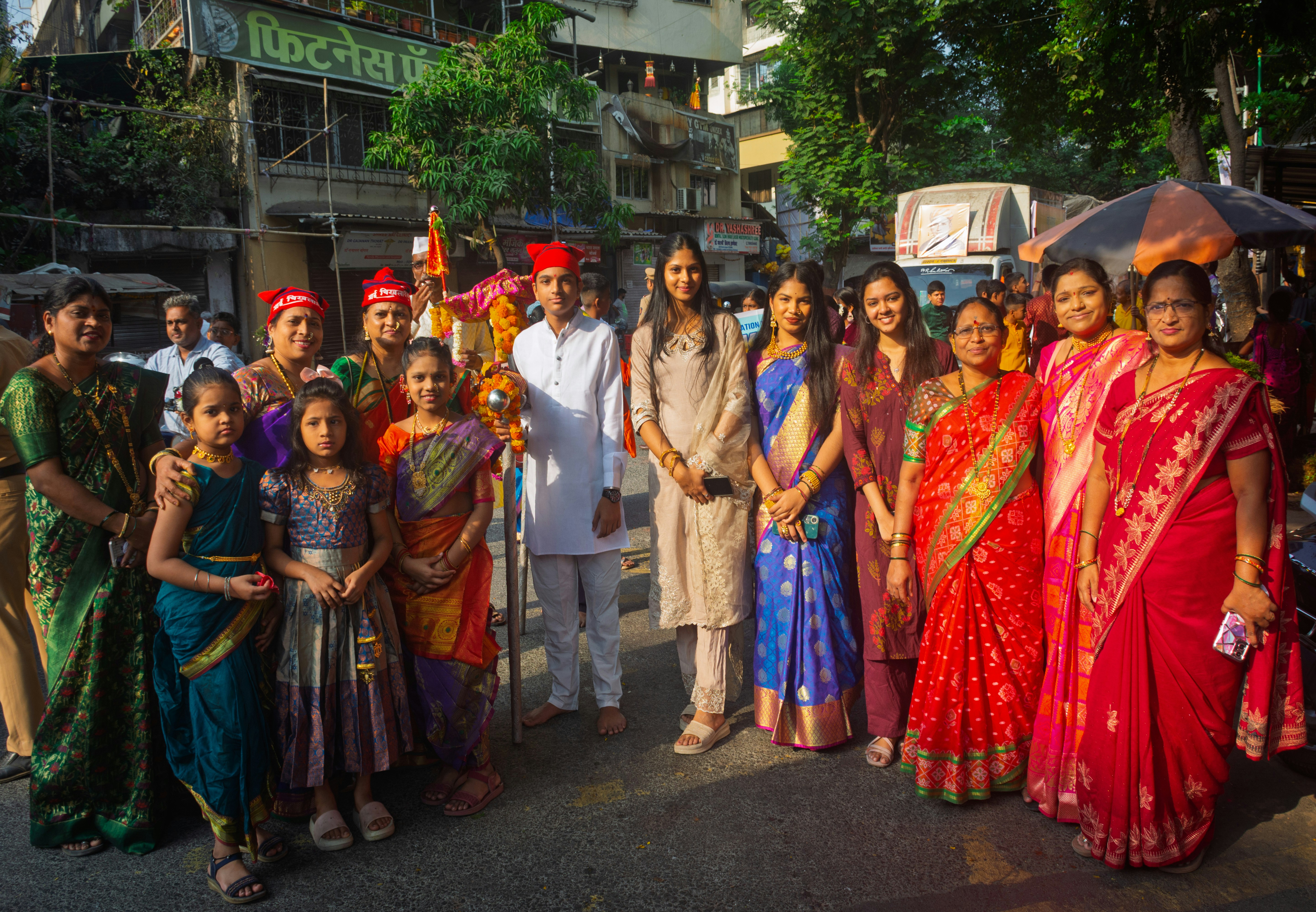 A group of people in traditional indian clothing