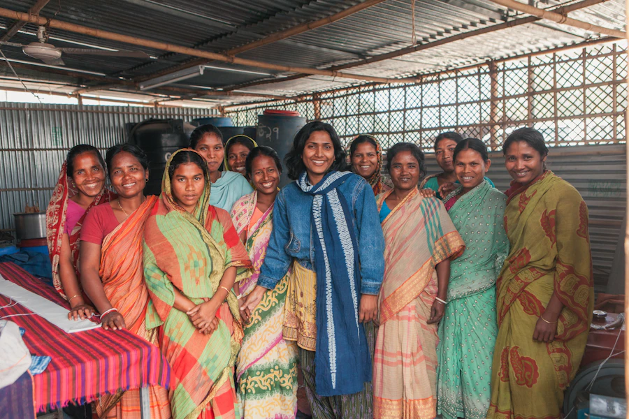A group of school girls in rural India learning together