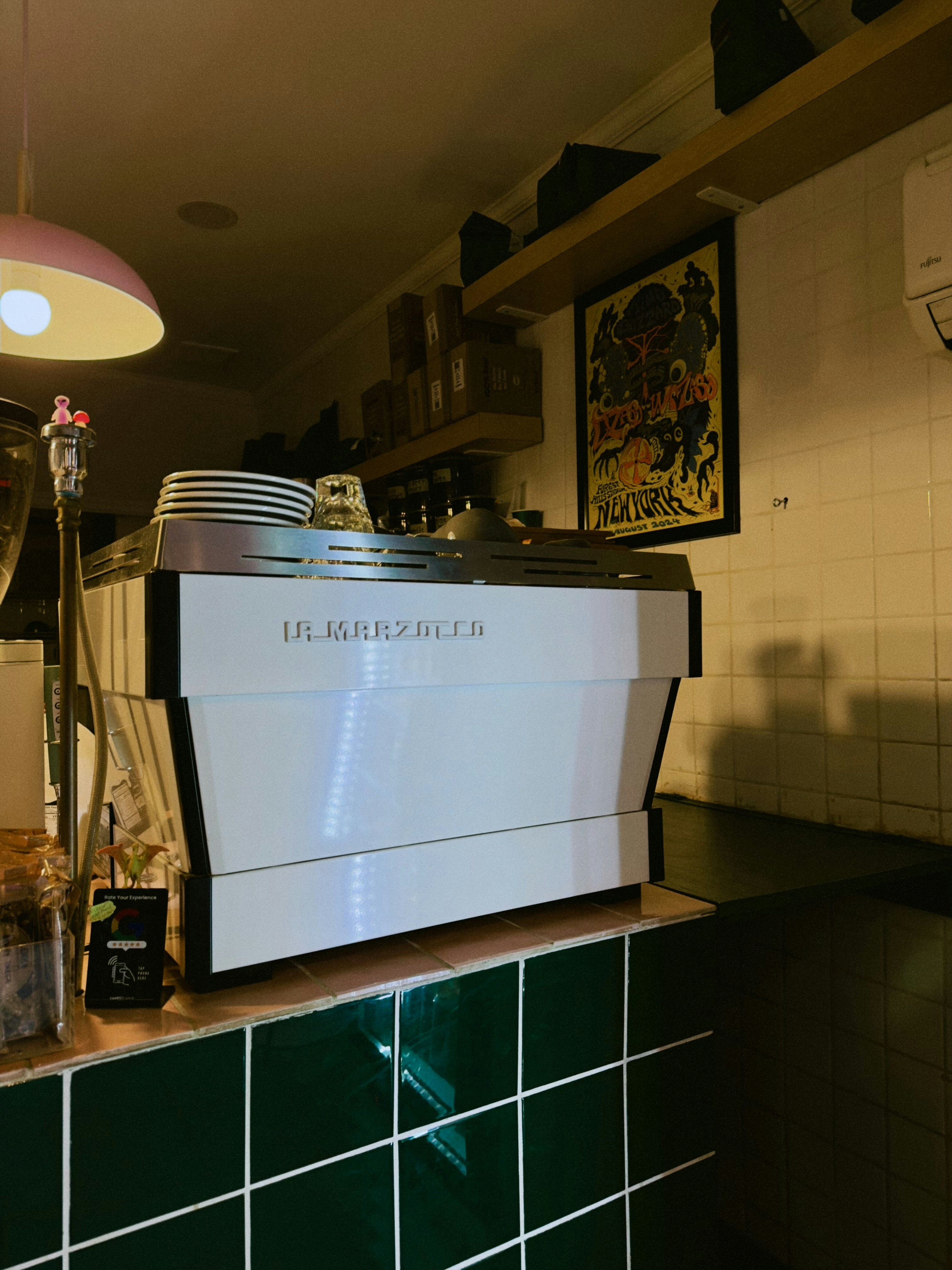 White espresso machine on a counter