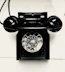 A vintage black rotary dial telephone on a white surface.