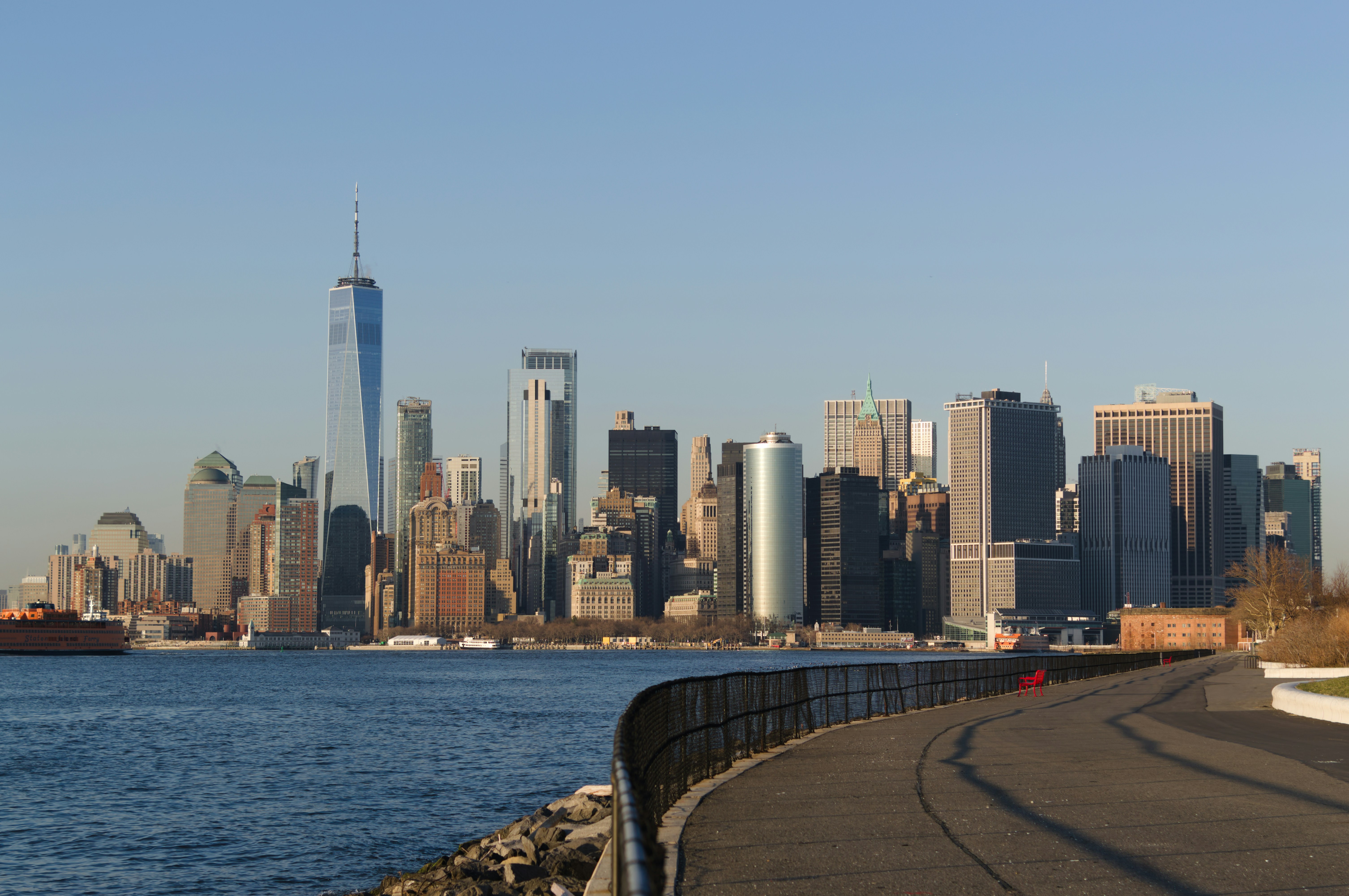 New york city skyline with one world trade center visible.