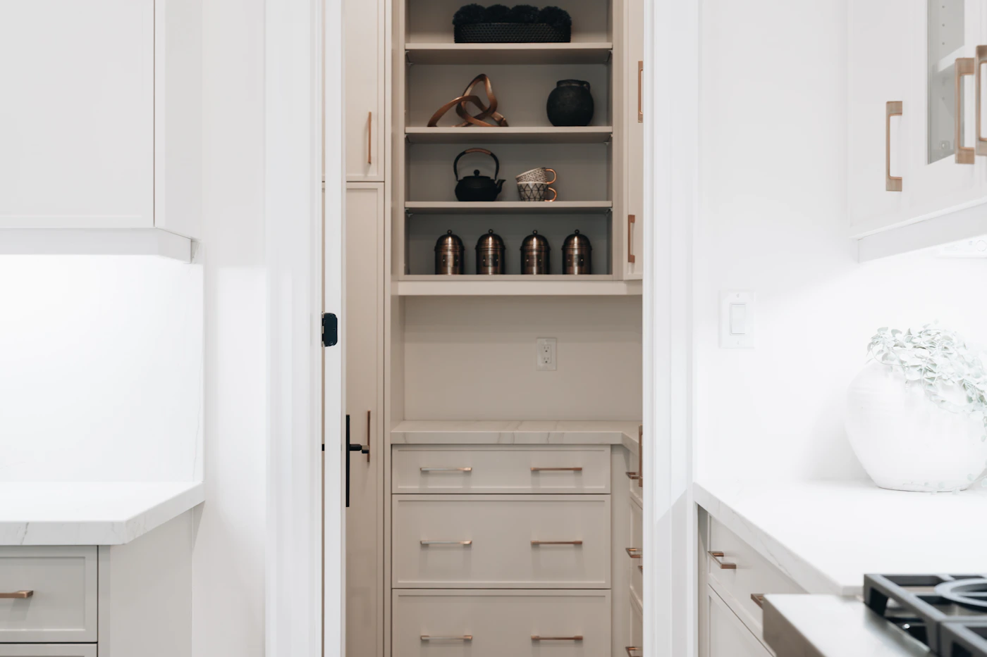 A calm, modern pantry