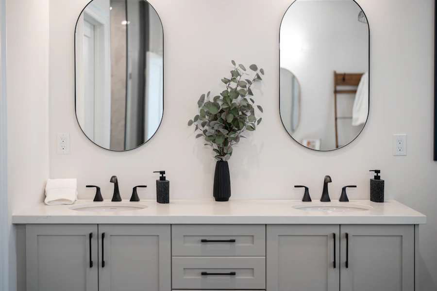 Double layer rock slab vanity cabinet
