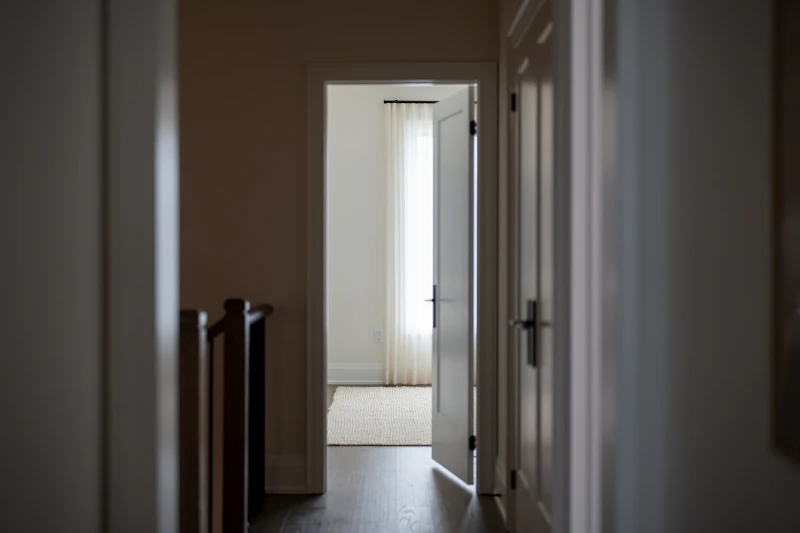 Hallway with a newly installed interior door