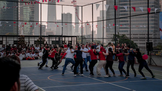 People taking part in a community activity outdoors