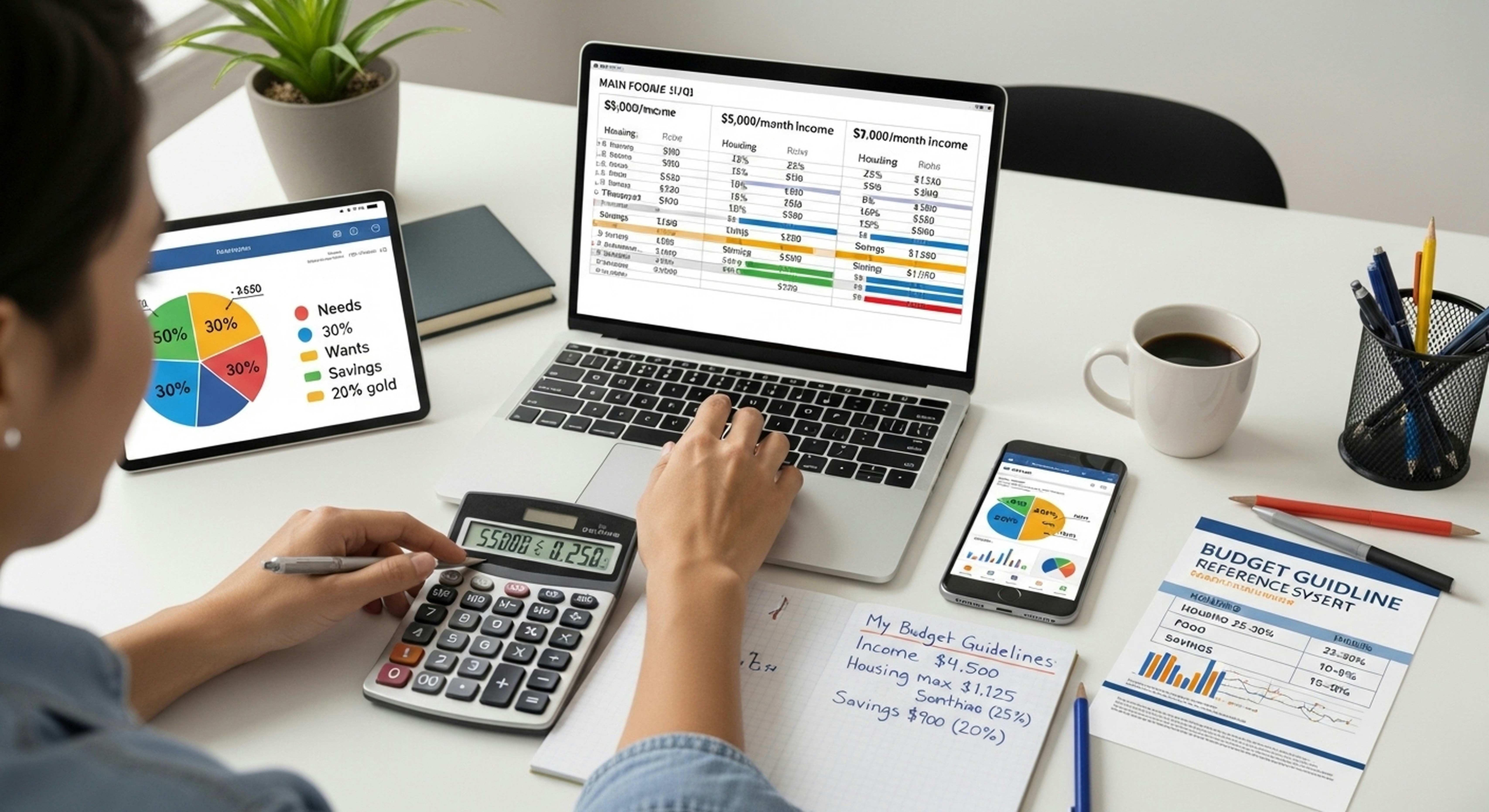 Complete Budget Guidelines: 50/30/20 Rule + Income Charts