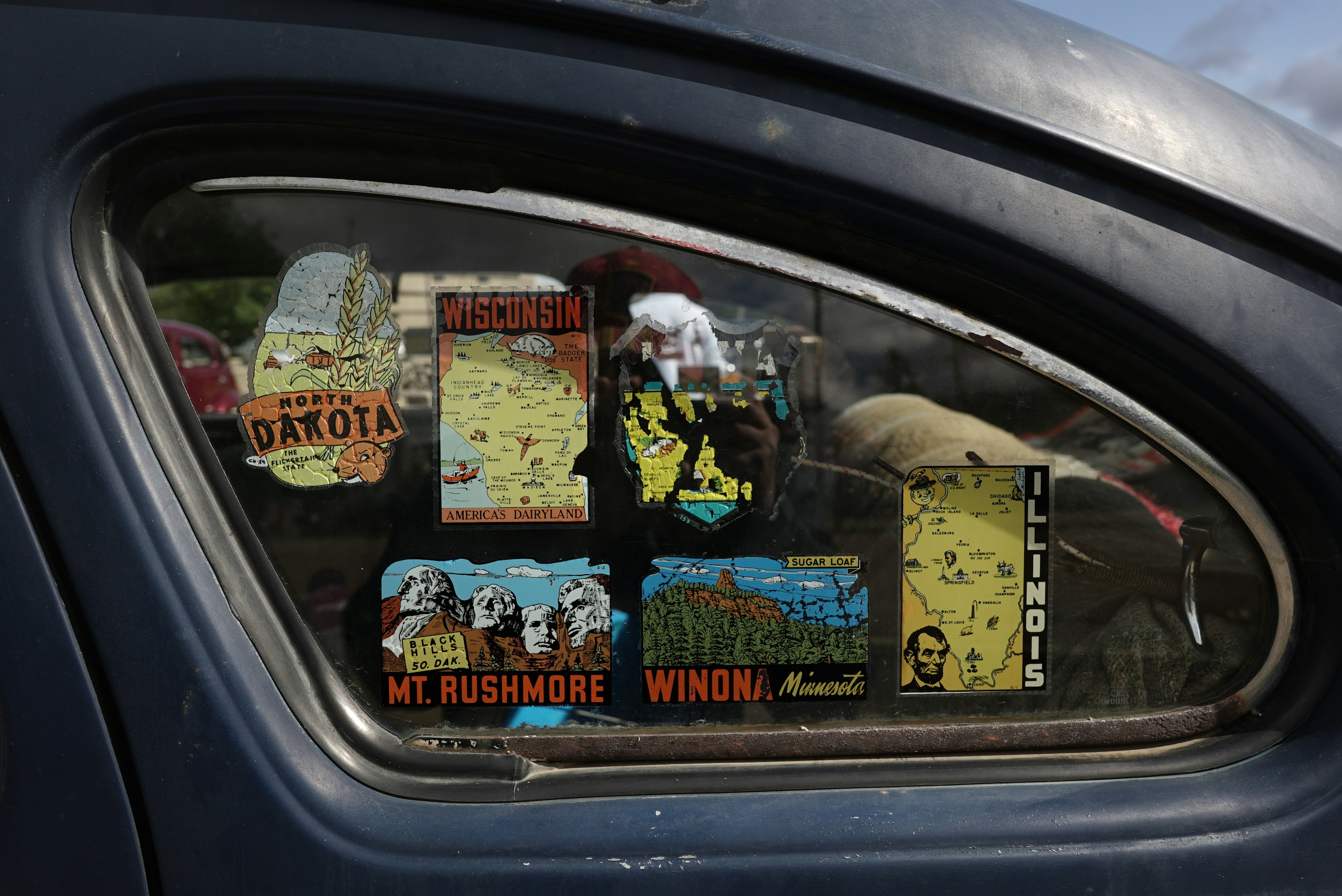 National Park decals on an antique car