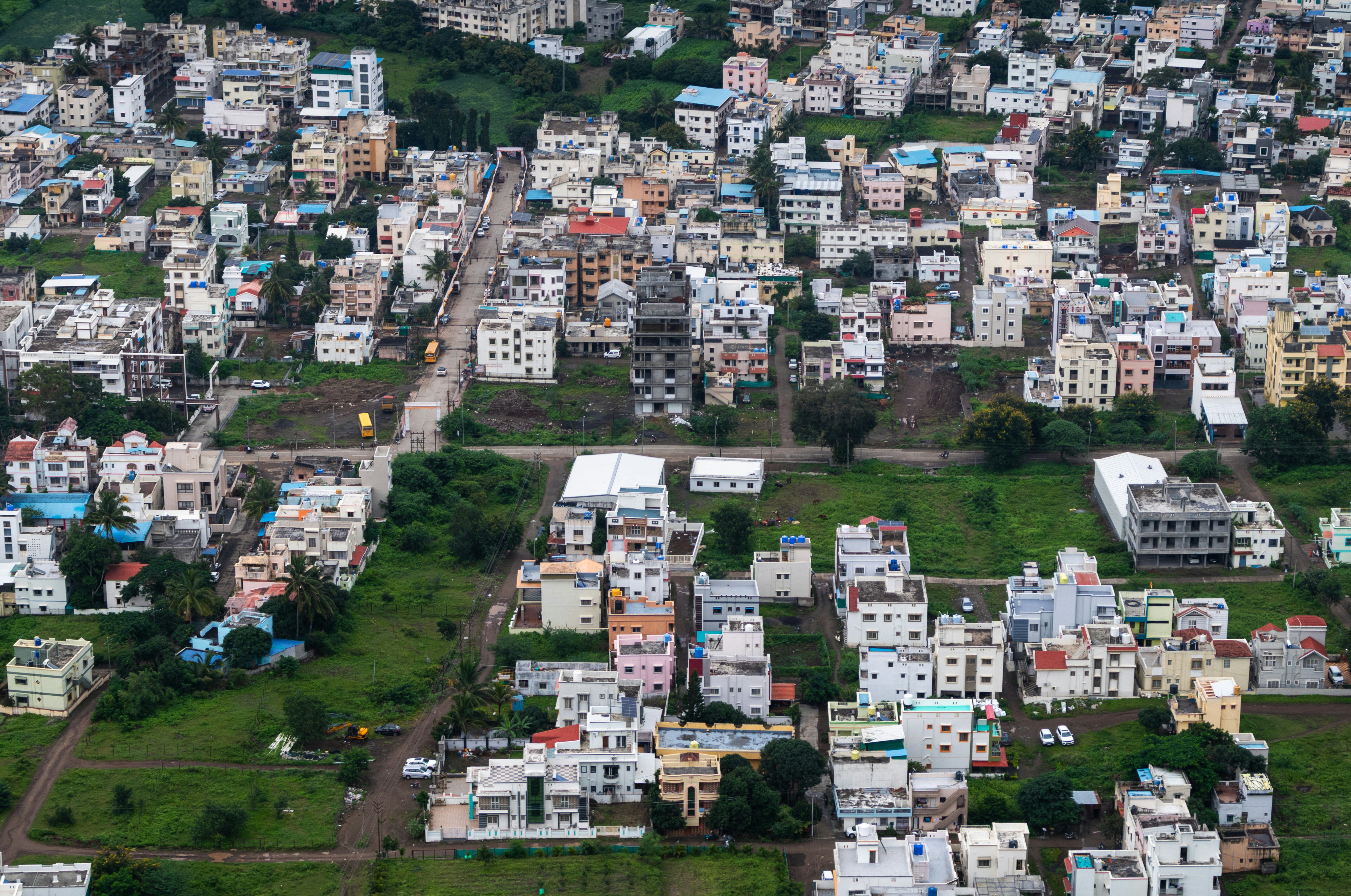 An aerial view of the town of Junnar clicked from Shivneri Fort. Junnar is a city in the Pune district of the Indian state of Maharashtra. The city has history dating back to the first millennium. The nearby fort of Shivneri was the birthplace of Maratha king Chhatrapati Shivaji Maharaj, the founder of the Maratha Empire.