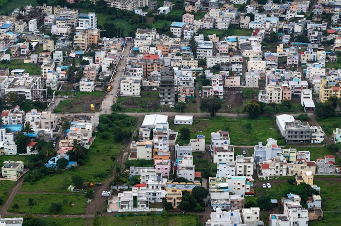 Densely built residential area seen from the air, showing the kind of Clark County neighborhood where several homes may be listed at once