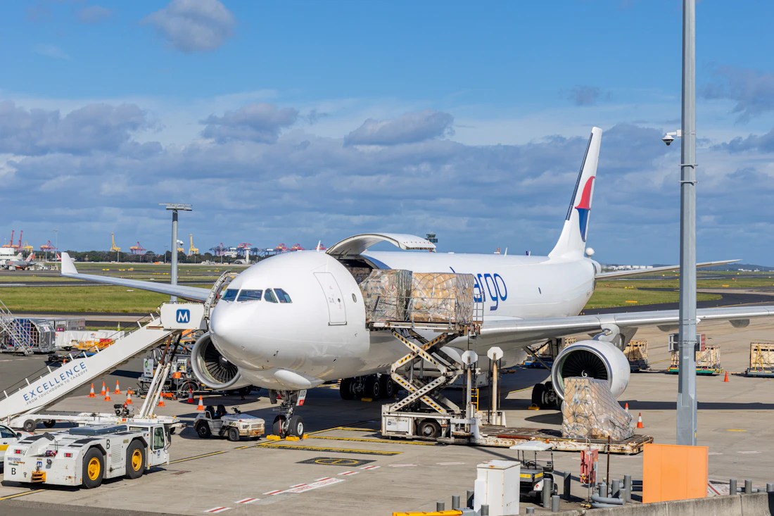 Freight being loaded onto a cargo aircraft