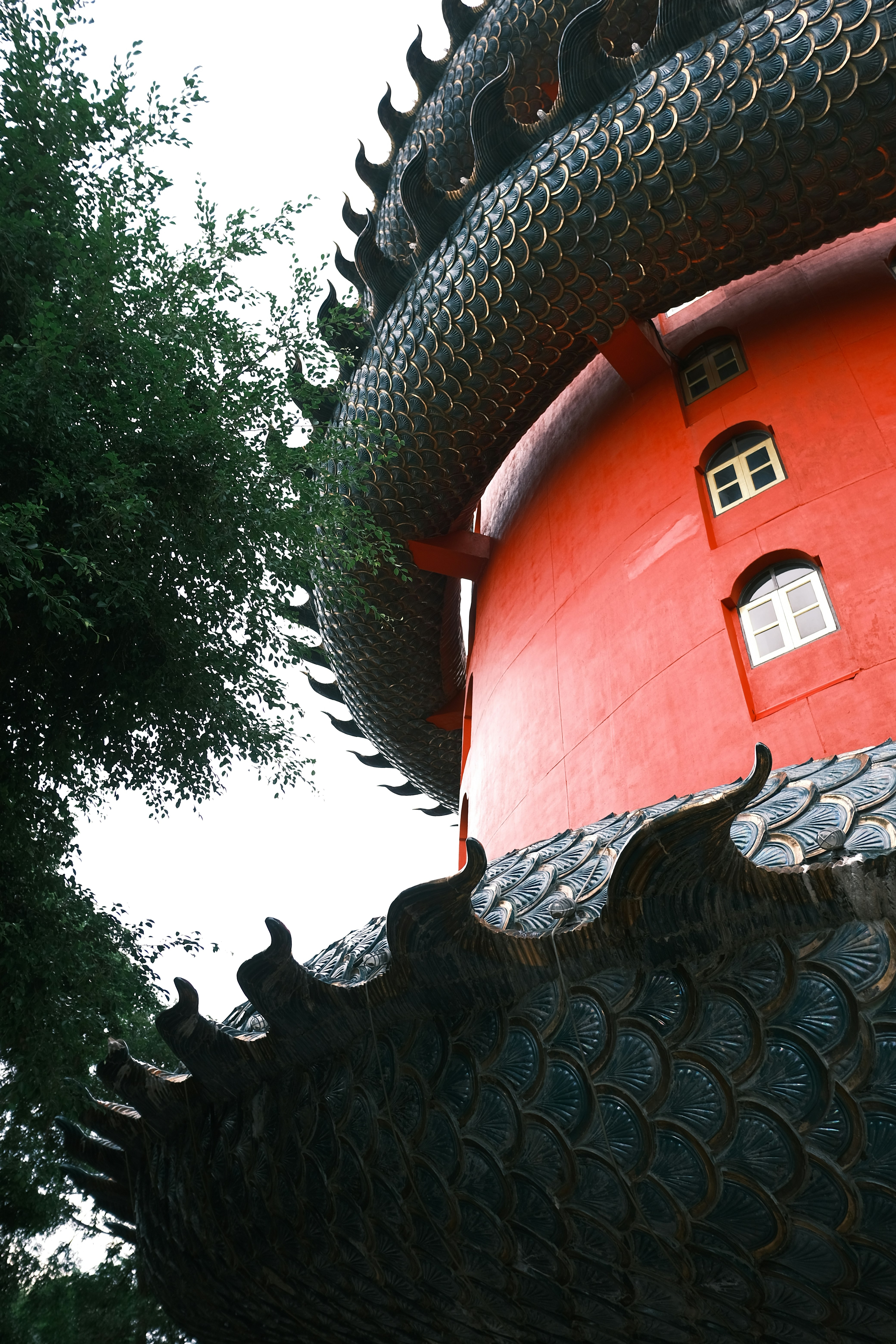 A red building with dragon scale decorations