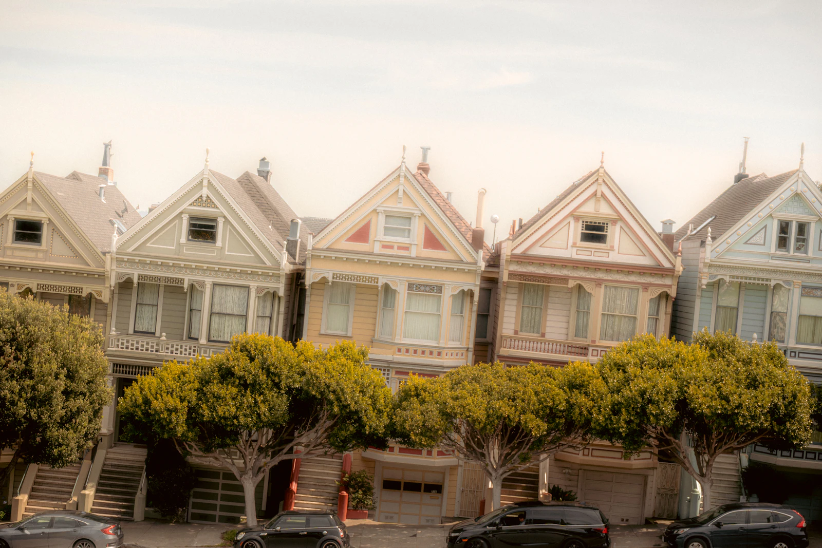 Row of houses with mature landscaping