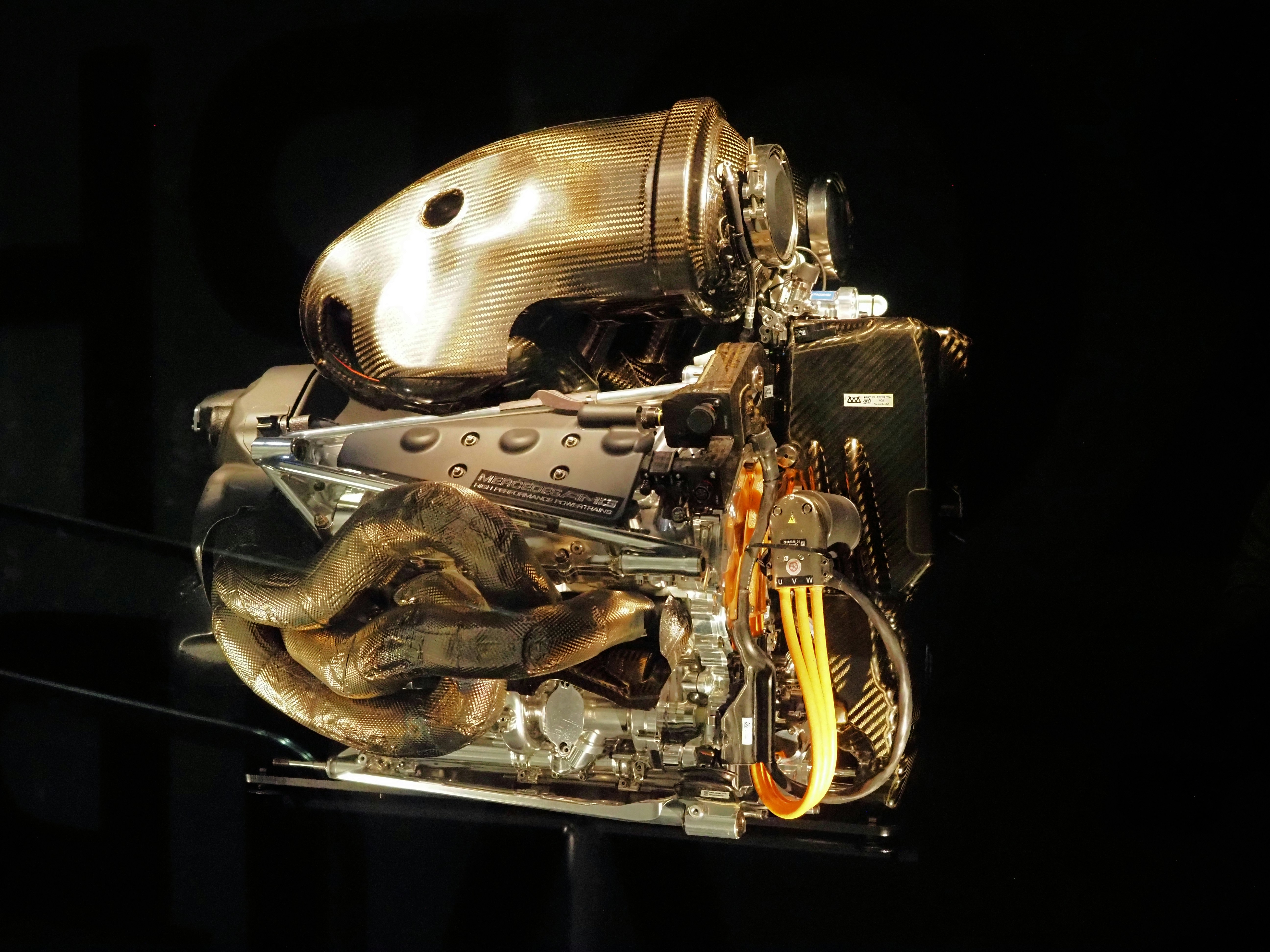 Shiny chrome engine with yellow wires