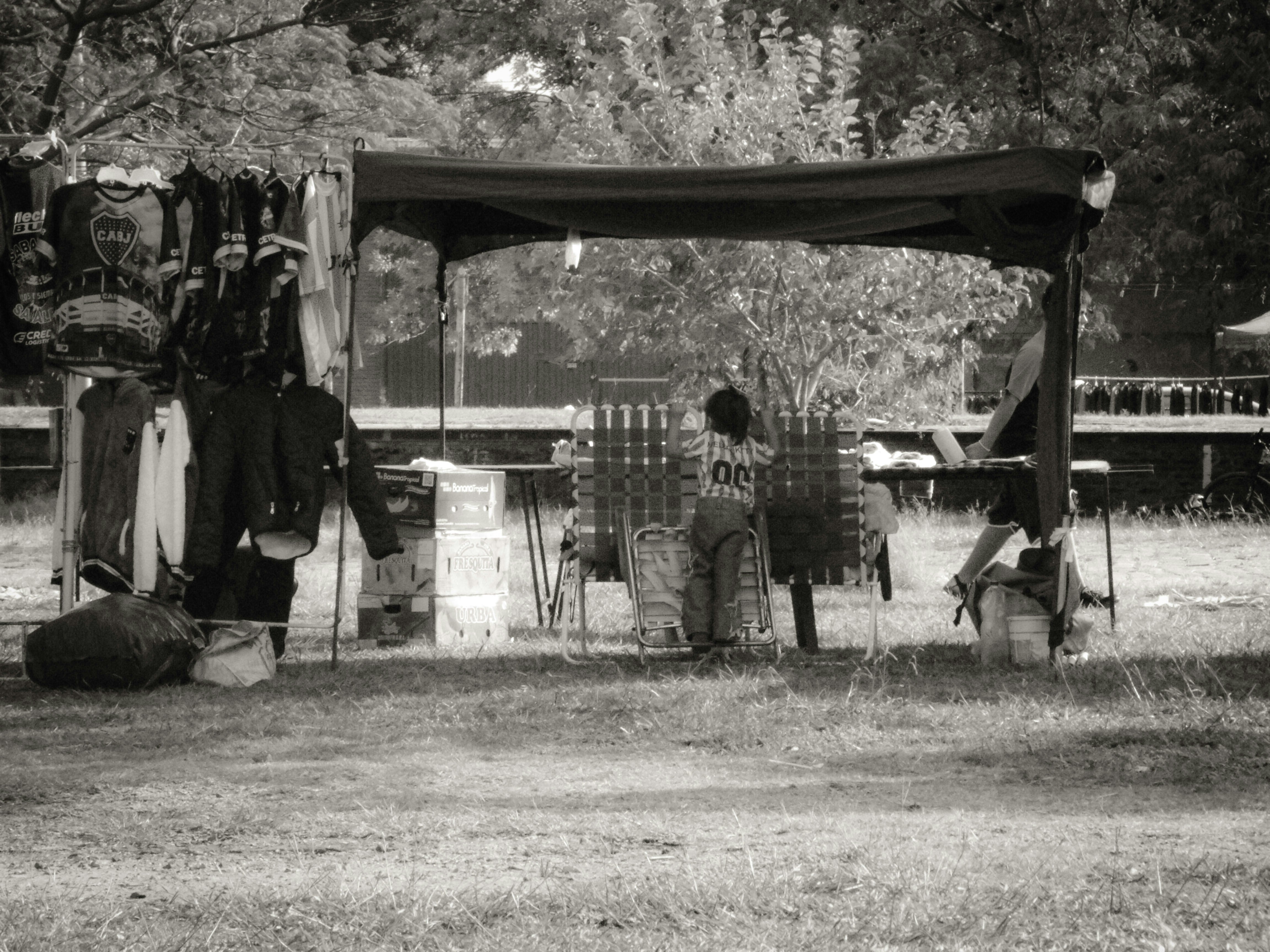 Outdoor stall selling clothing and various items