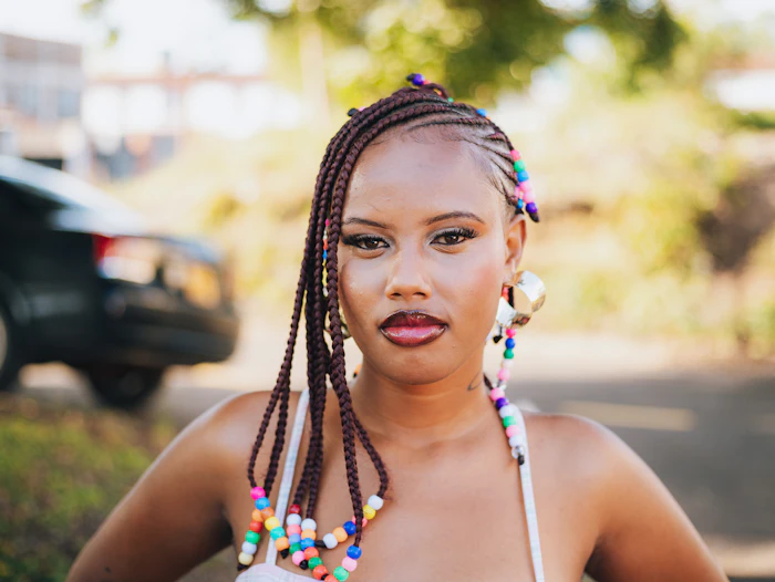 Braids finished with colored beads