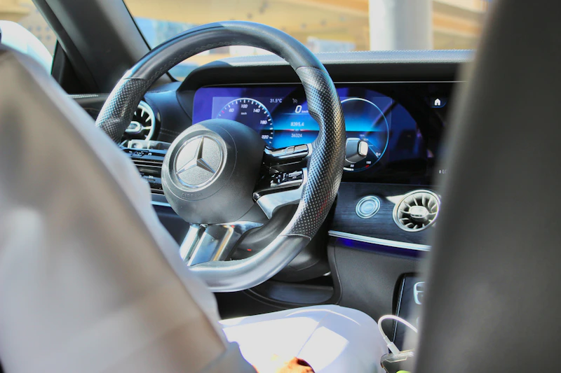 Modern car interior with digital dashboard, advanced luxury