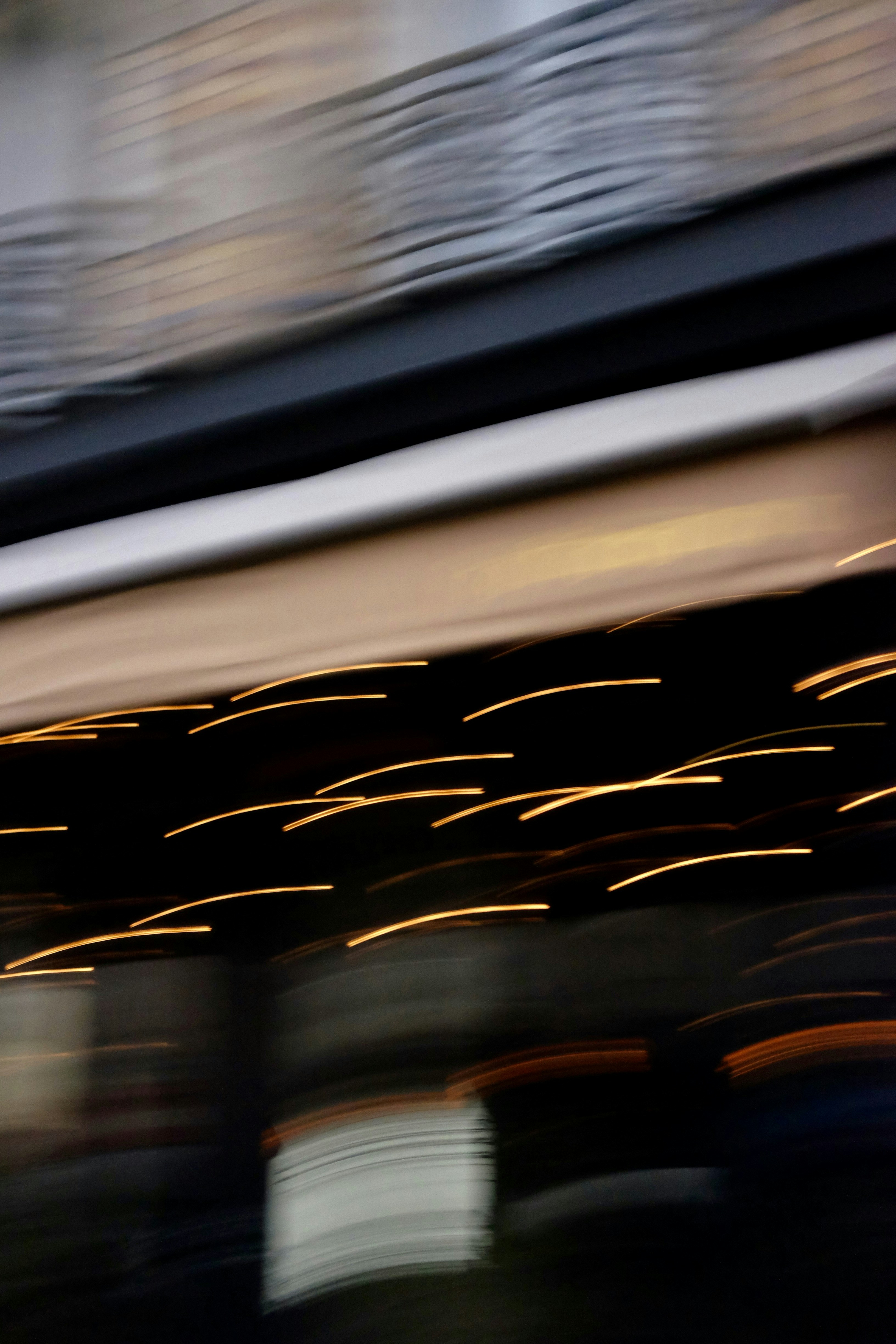 Blurred lights and building facade at night