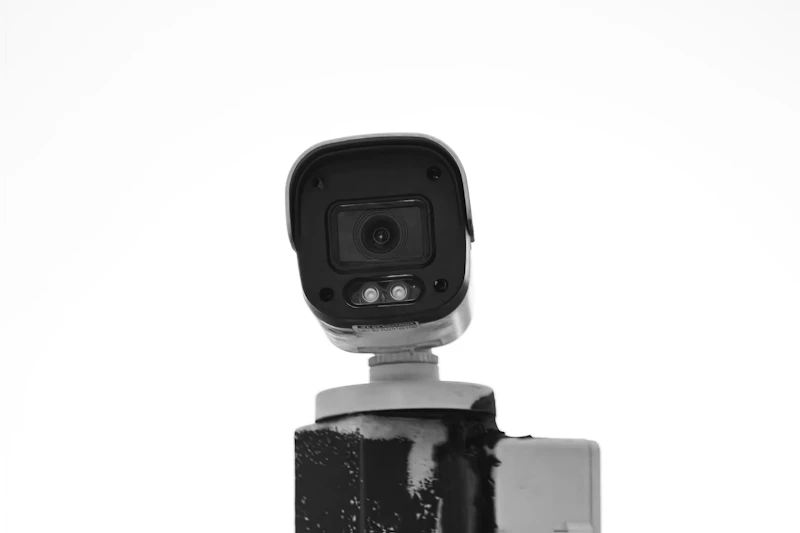 Security camera mounted on a post