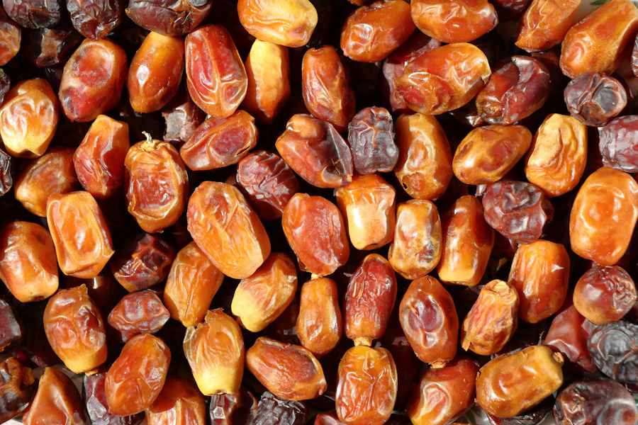 Amber dates packed close, their skins still glossy
