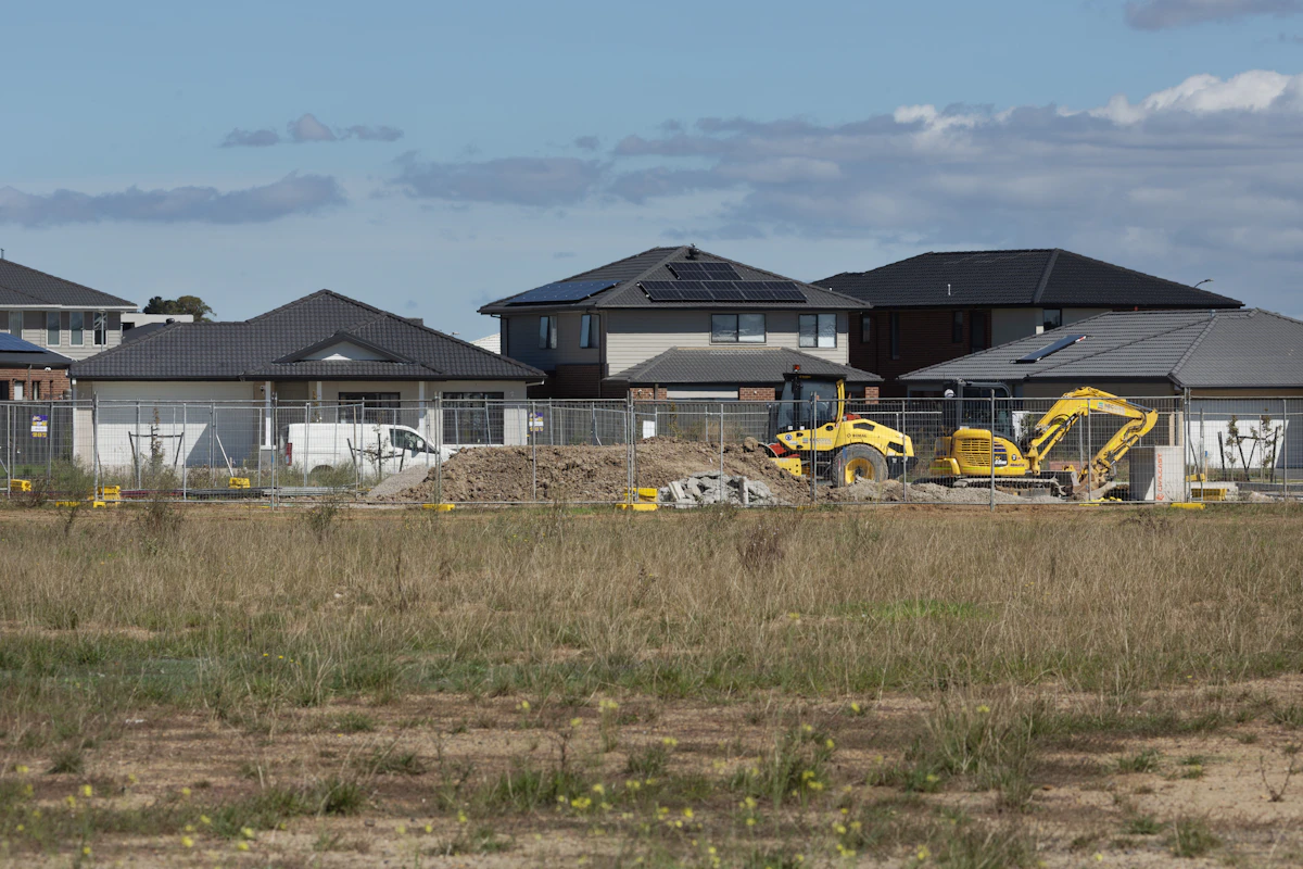 New homes under construction in a Huntsville, Alabama subdivision