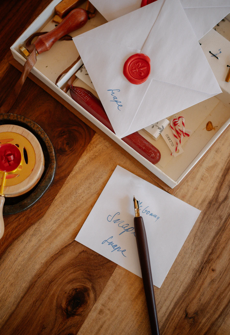 Sealed envelopes and a quill resting on a quiet desk