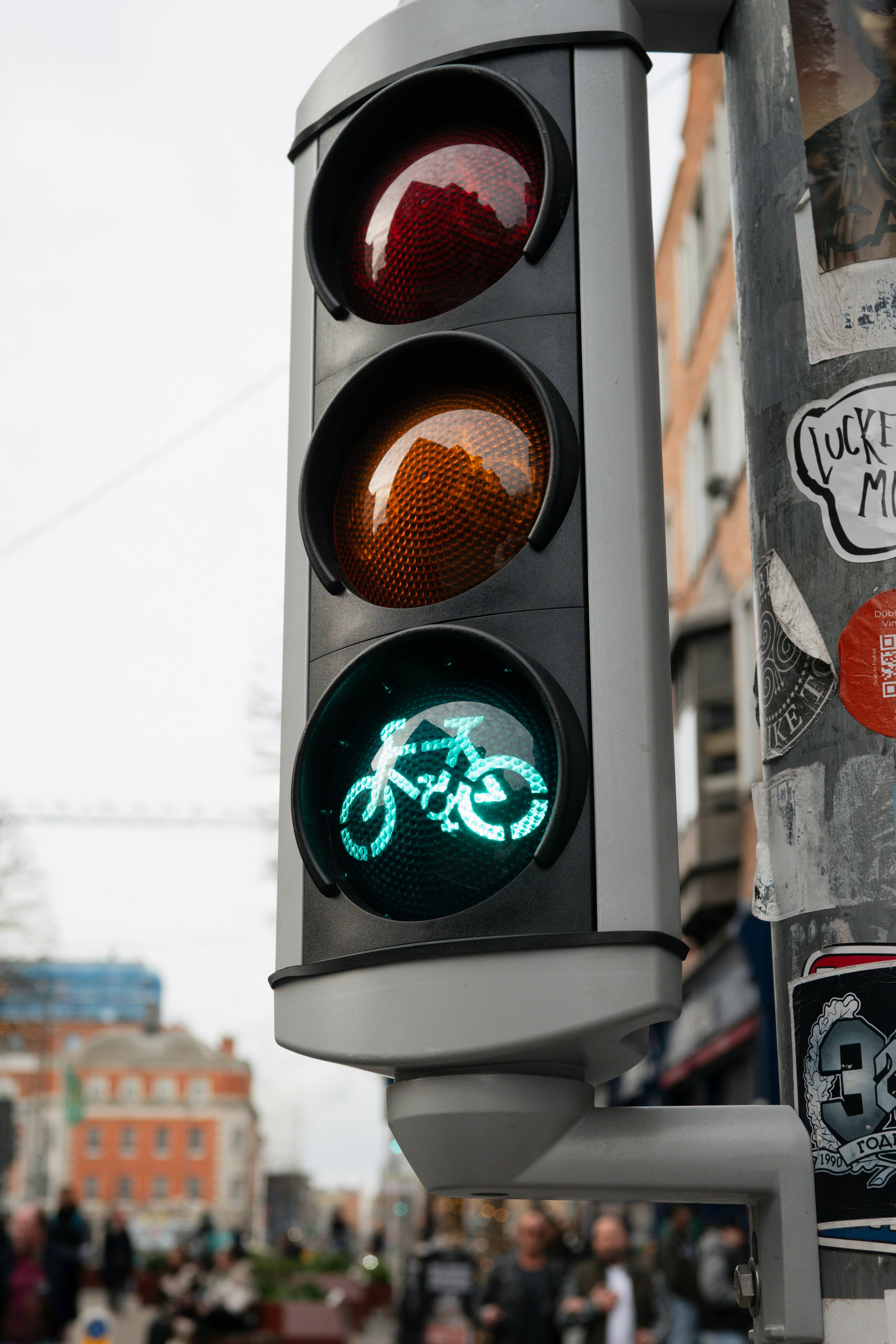 Traffic light shows a green bicycle symbol.