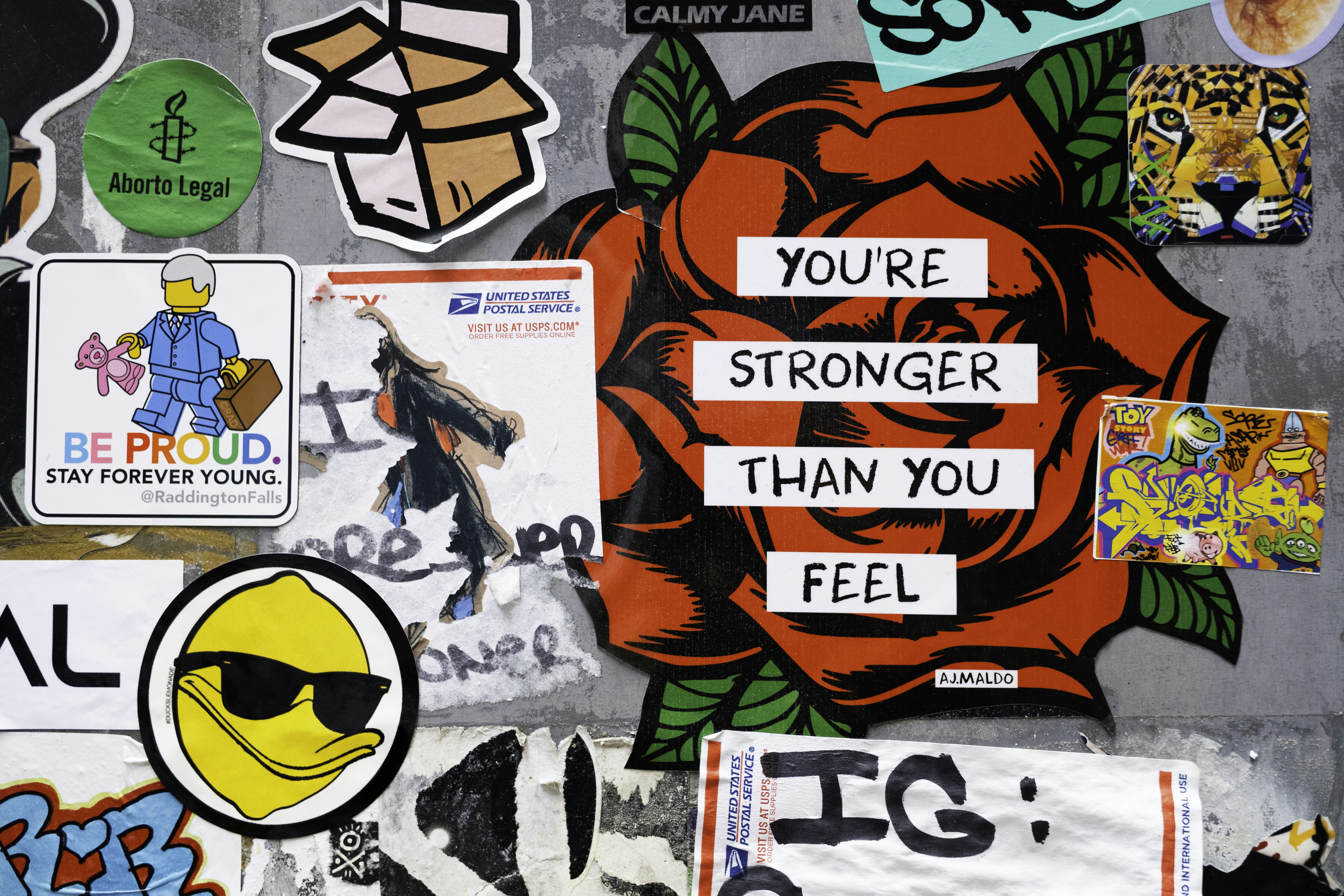 Stickers on a wall with 
