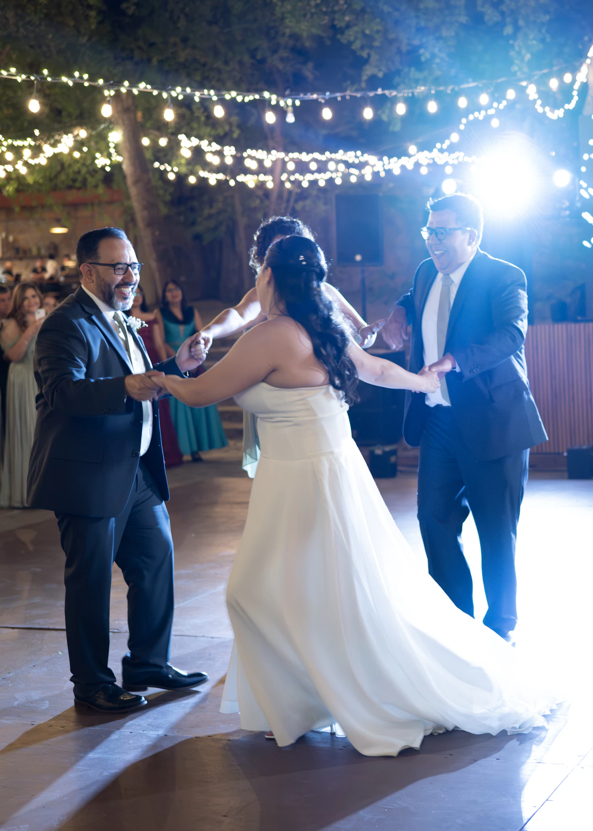 Wedding guests dancing