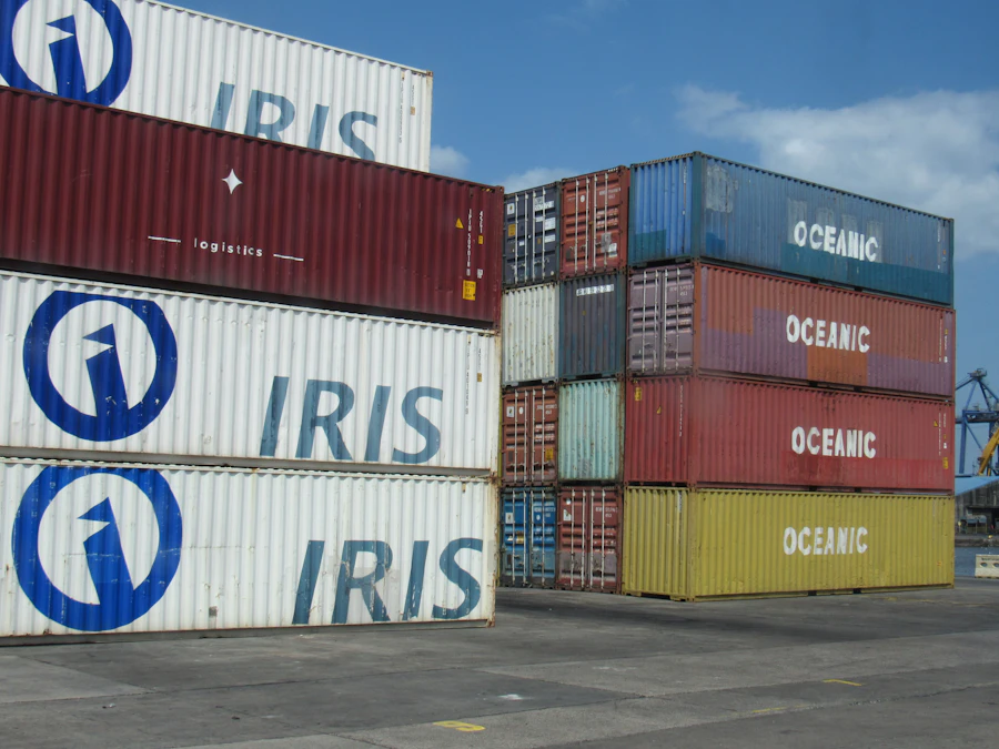Stacked shipping containers at an international port