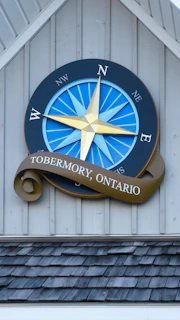 Compass rose sign for tobermory, ontario
